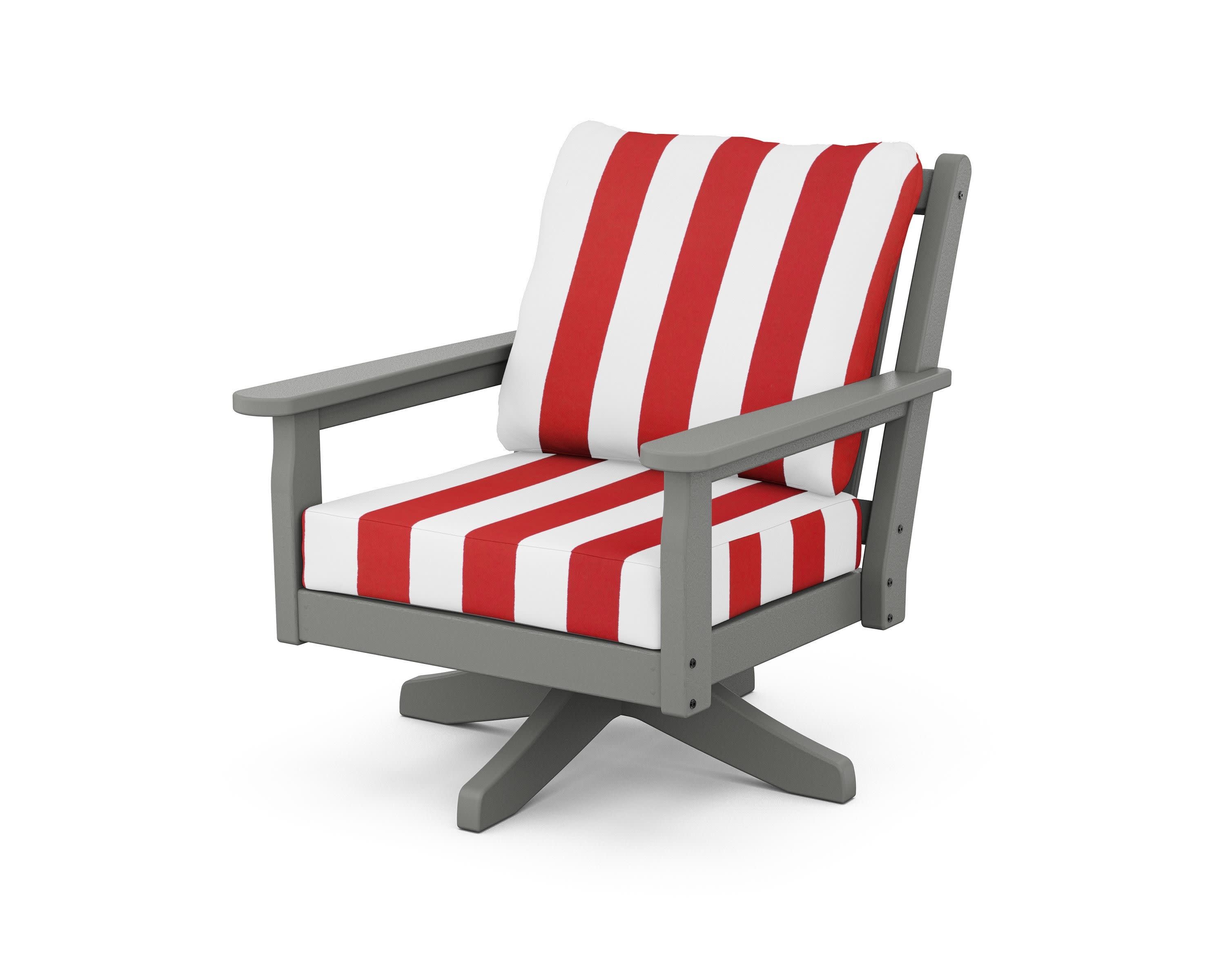 Chippendale Deep Seating Swivel Chair in Slate Grey / Cabana Stripe Crimson