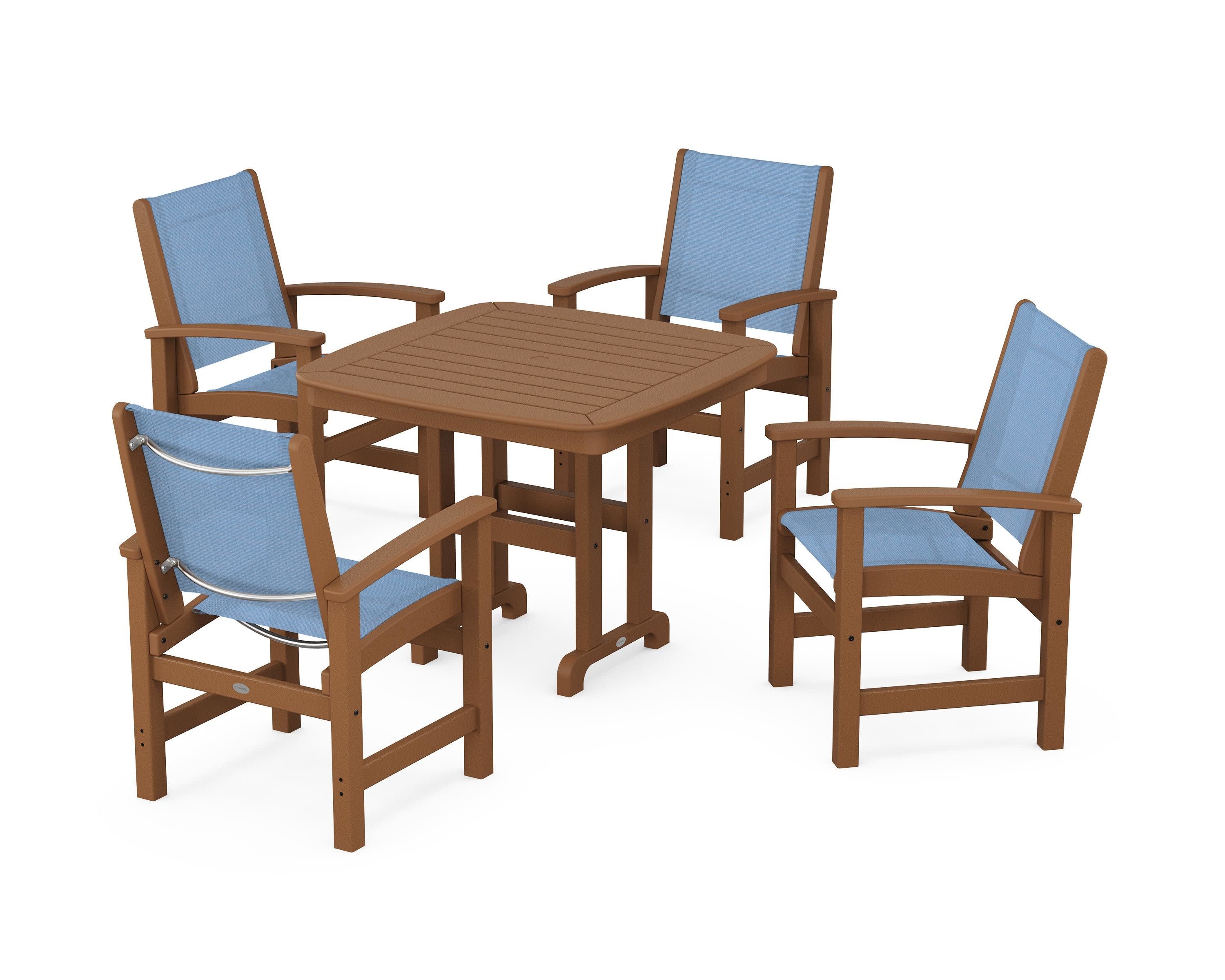 Coastal 5-Piece Dining Set in Teak / Poolside Sling