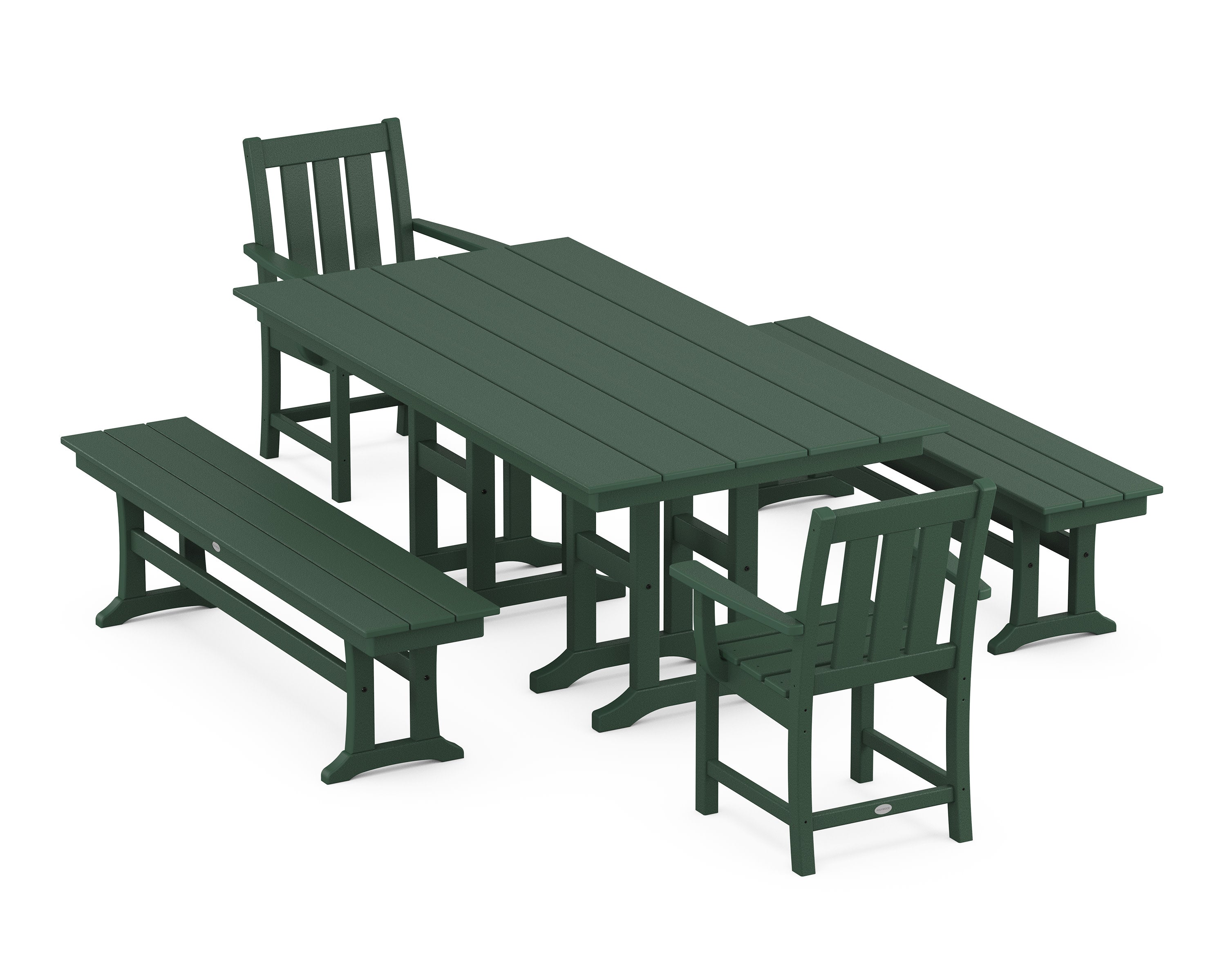Oxford 5-Piece Farmhouse Dining Set with Benches in Green