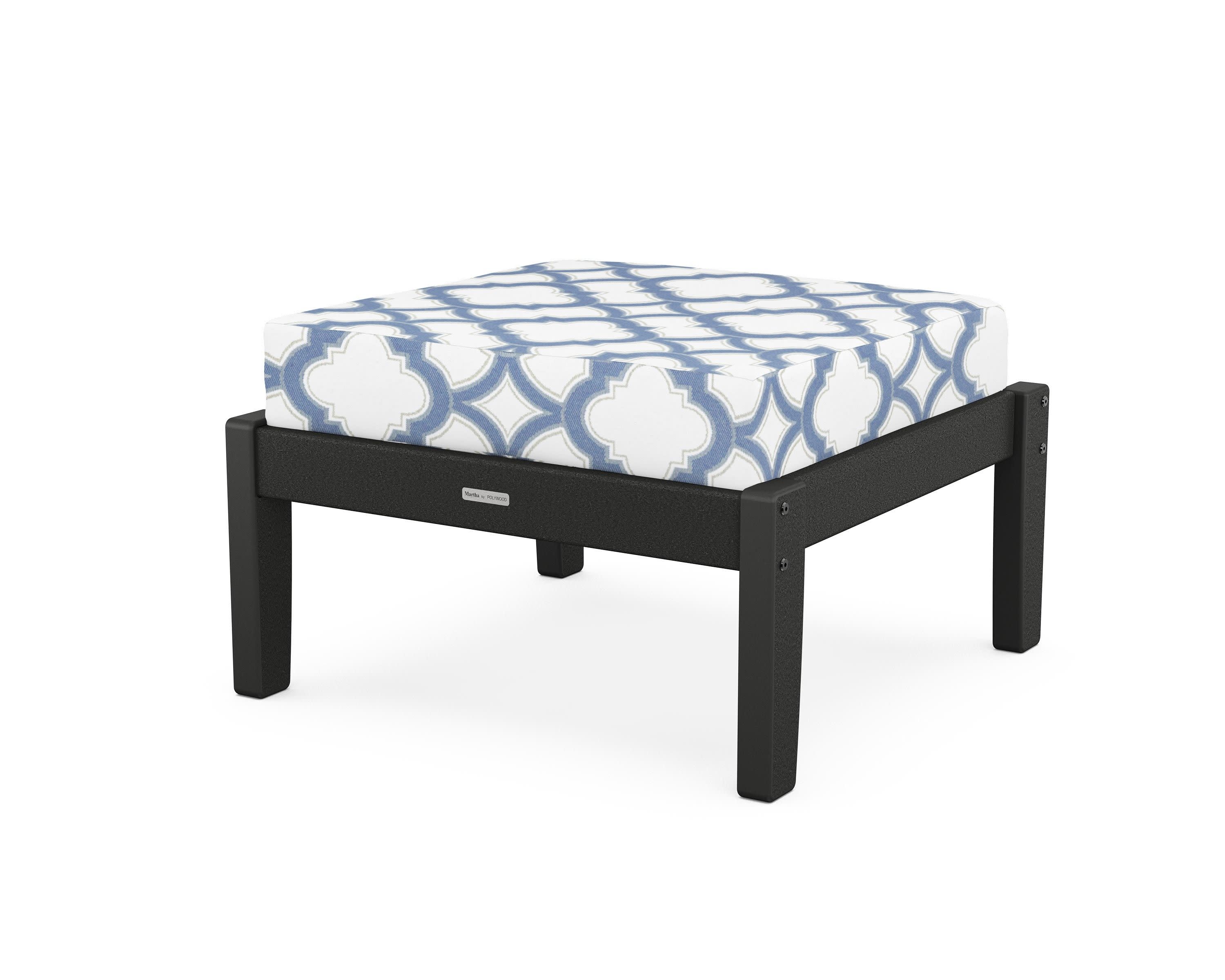 Chinoiserie Deep Seating Ottoman in Black / Trellis Sky Blue