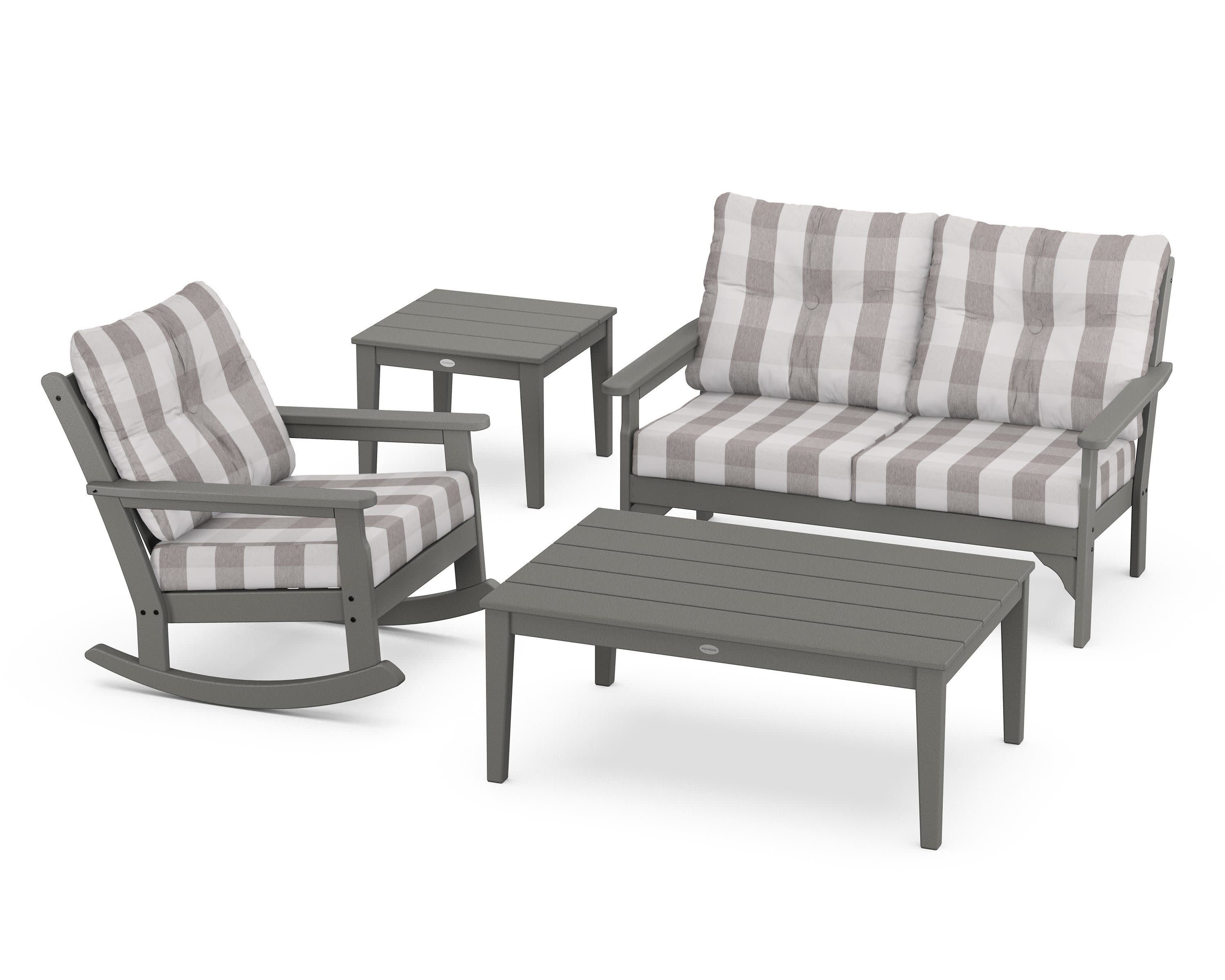 Vineyard 4-Piece Deep Seating Rocker Set in Slate Grey / Buffalo Plaid Grey Mist