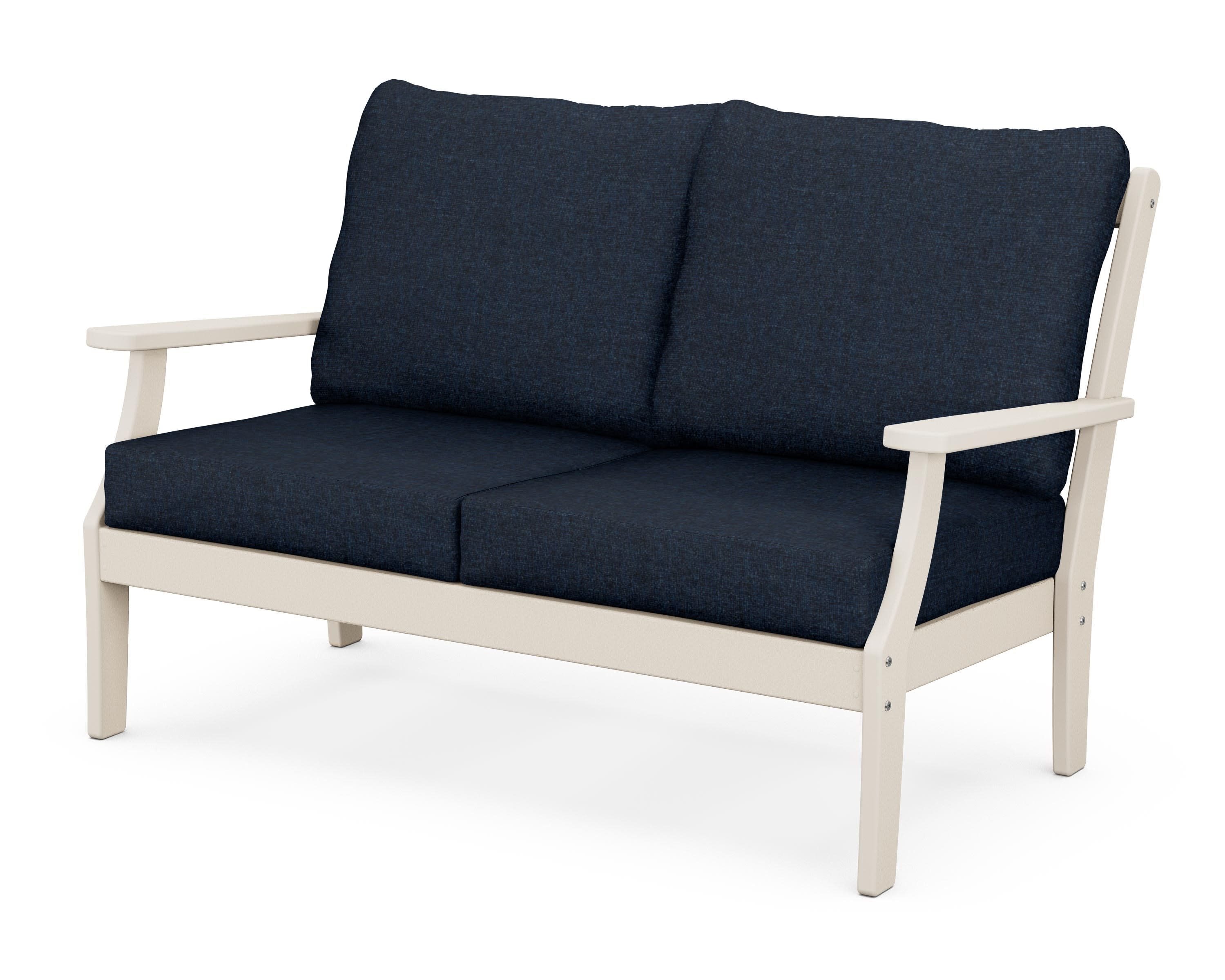 Braxton Deep Seating Loveseat in Sand / Marine Indigo