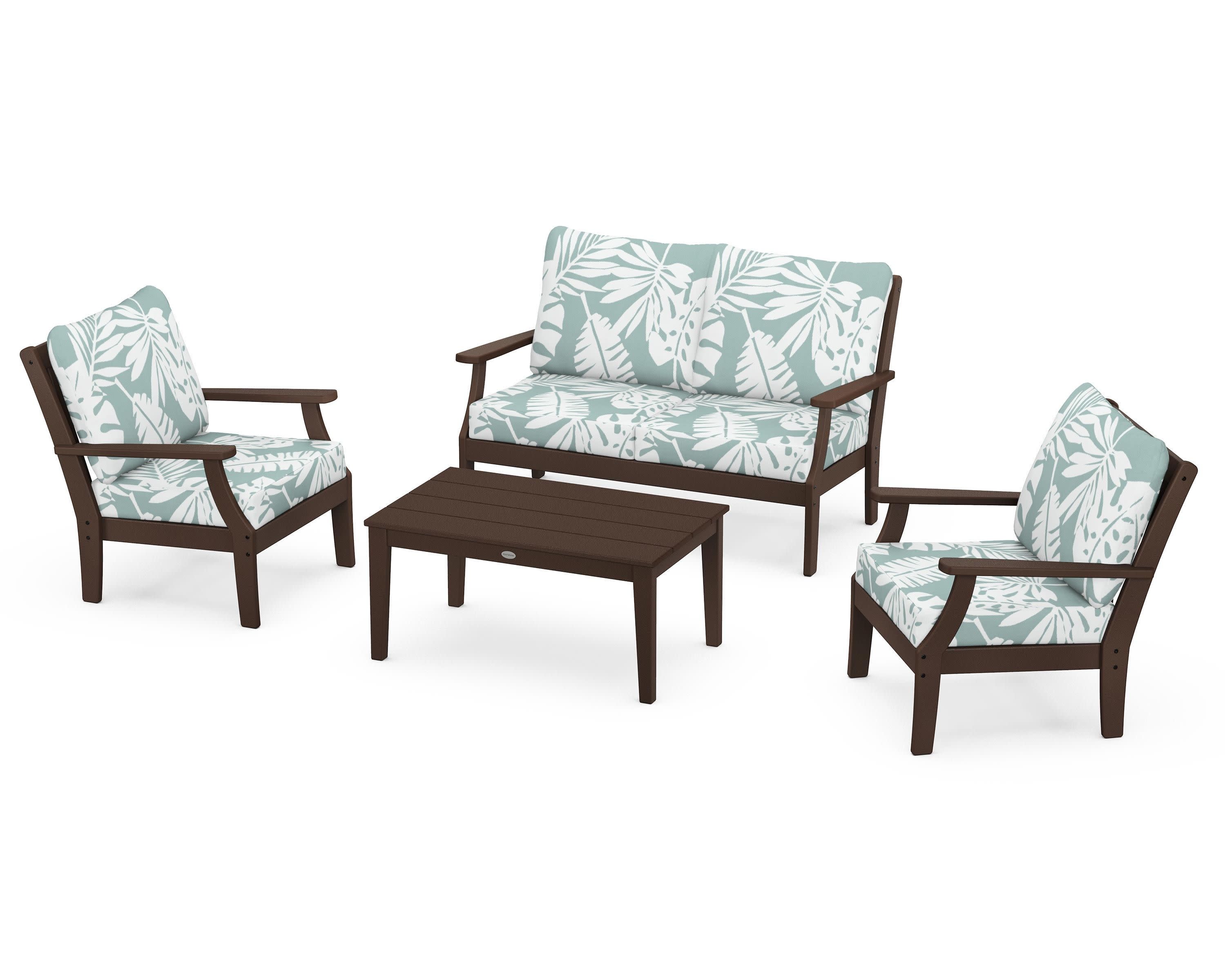 Braxton 4-Piece Deep Seating Chair Set in Mahogany / Leaf Glacier Spa