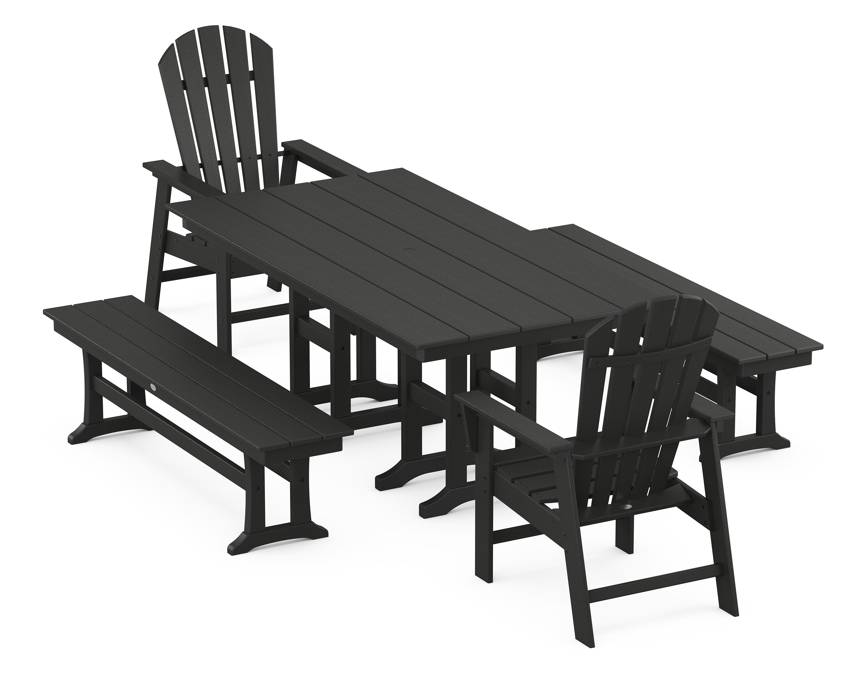 South Beach 5-Piece Farmhouse Dining Set with Benches in Black