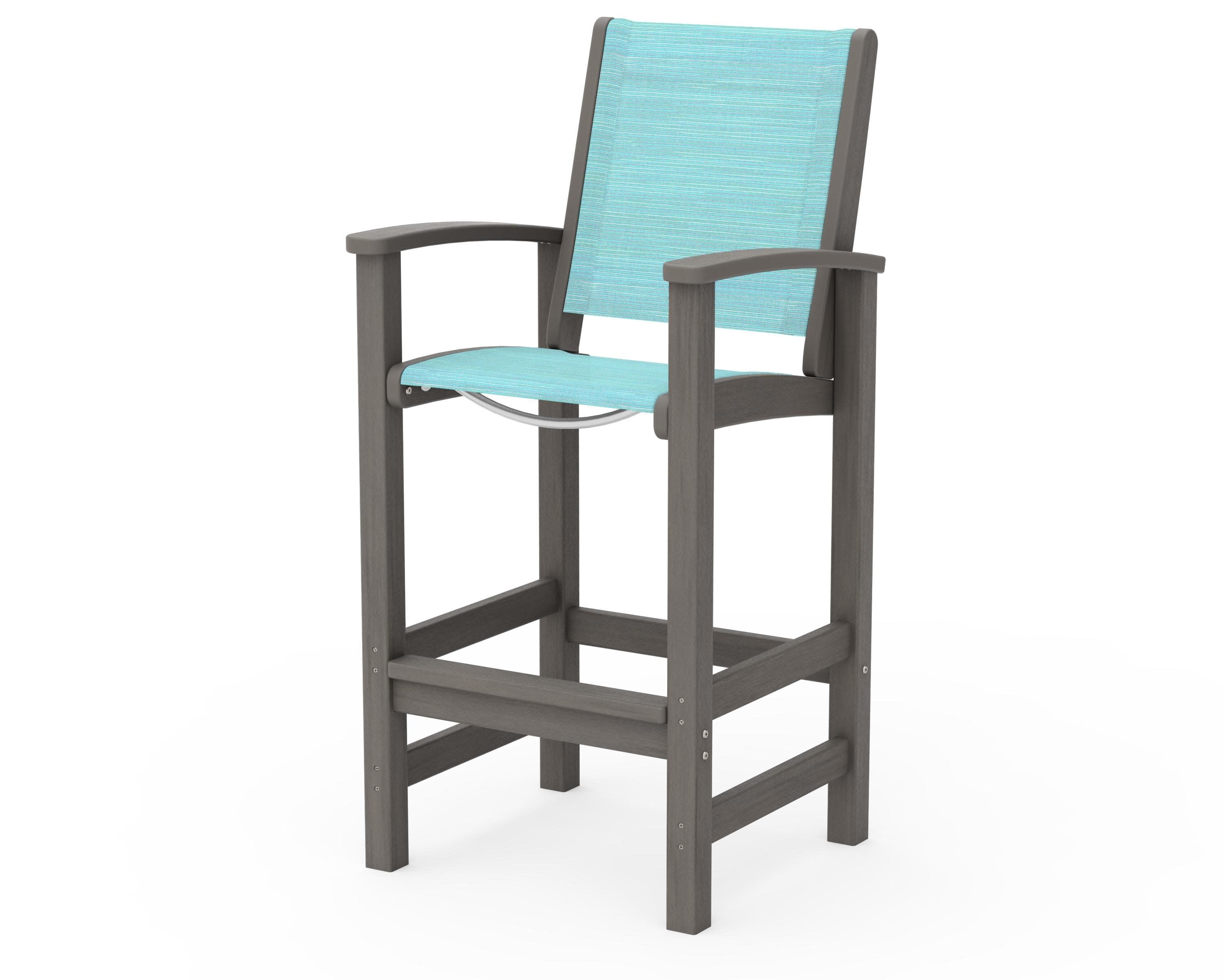 Coastal Bar Chair in Driftwood / Dupioni Aquamarine Sling