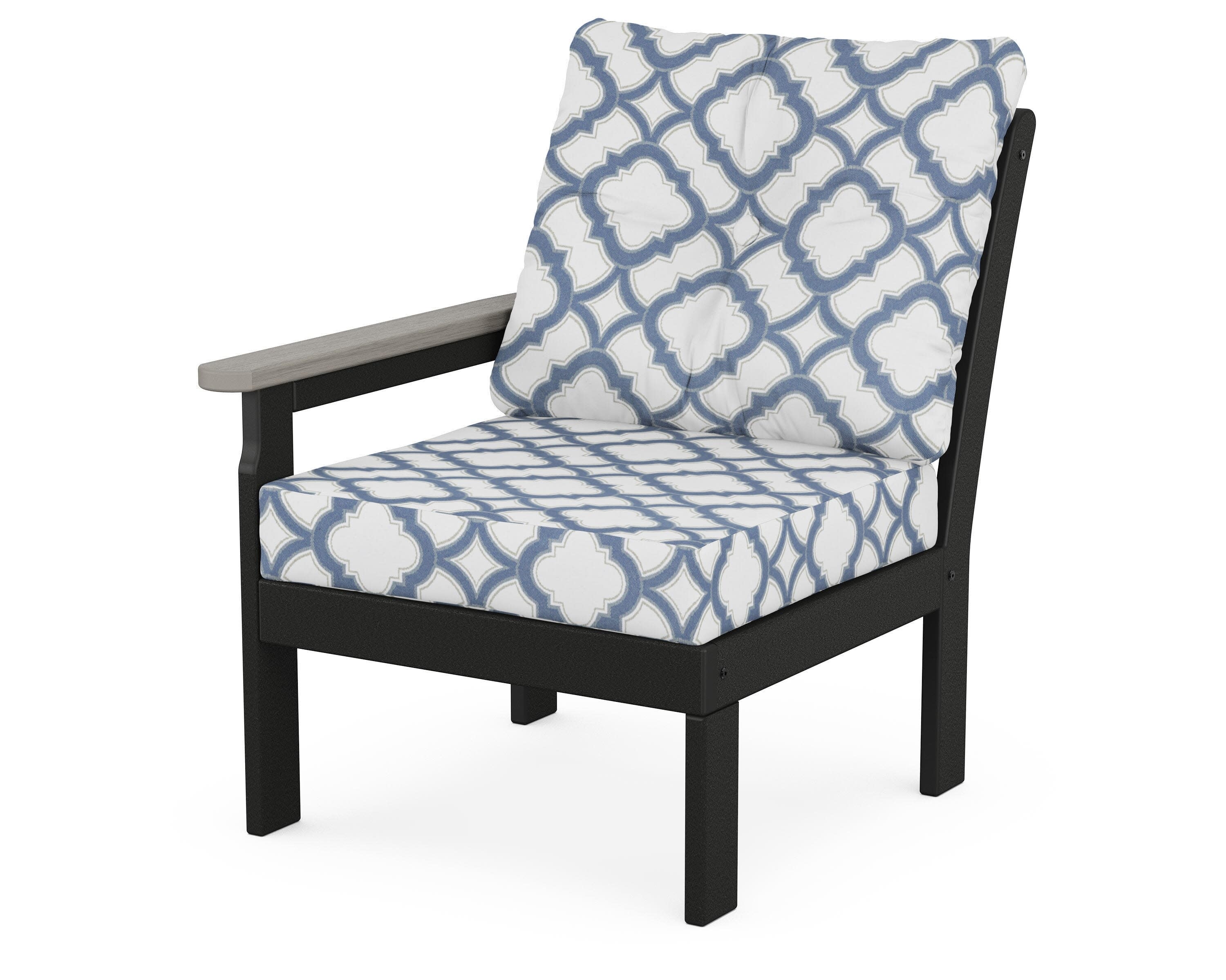 Vineyard Modular Left Arm Chair in Black / Driftwood / Trellis Sky Blue