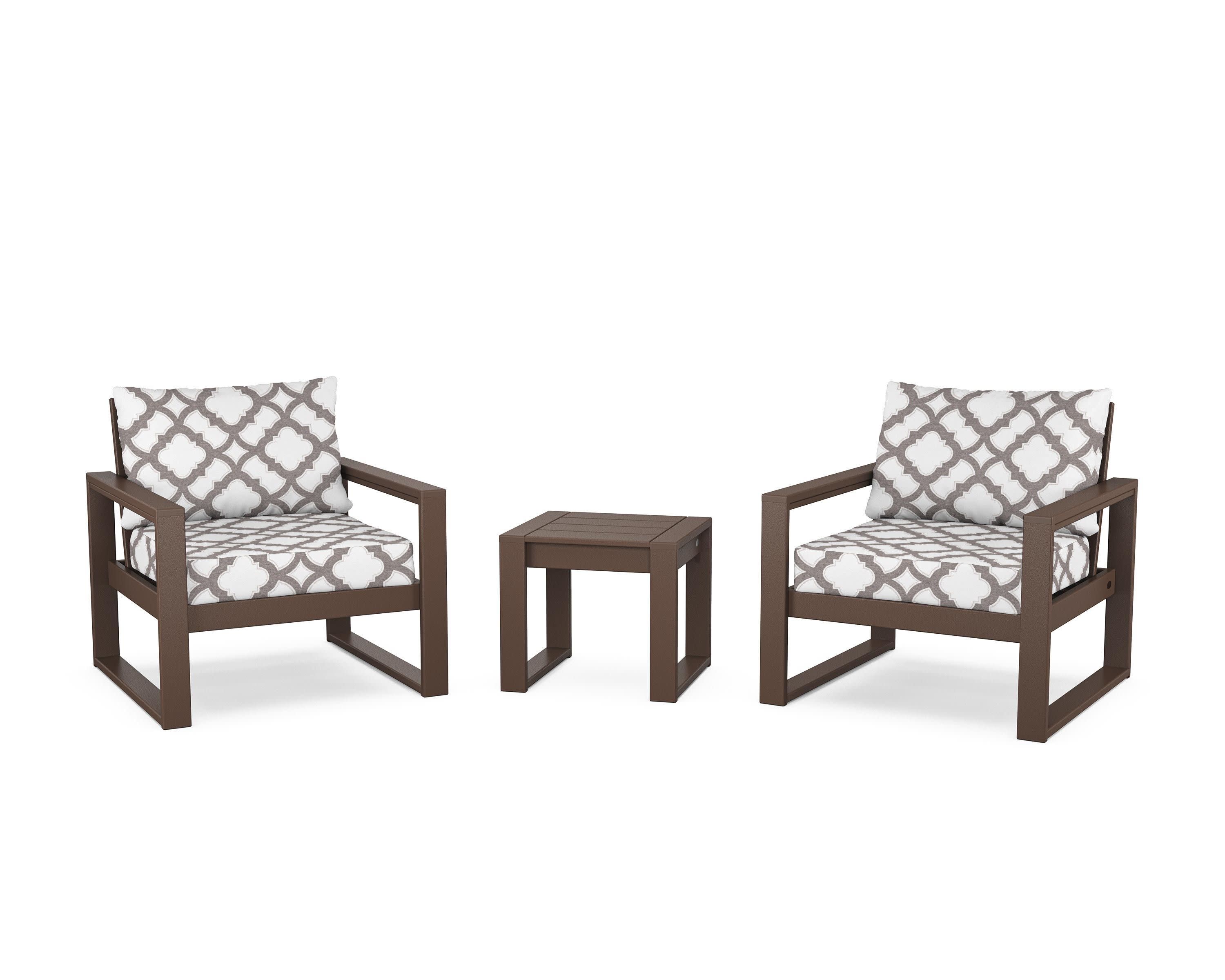 EDGE Sectional 3-Piece Deep Seating Set in Mahogany / Trellis Grey Mist