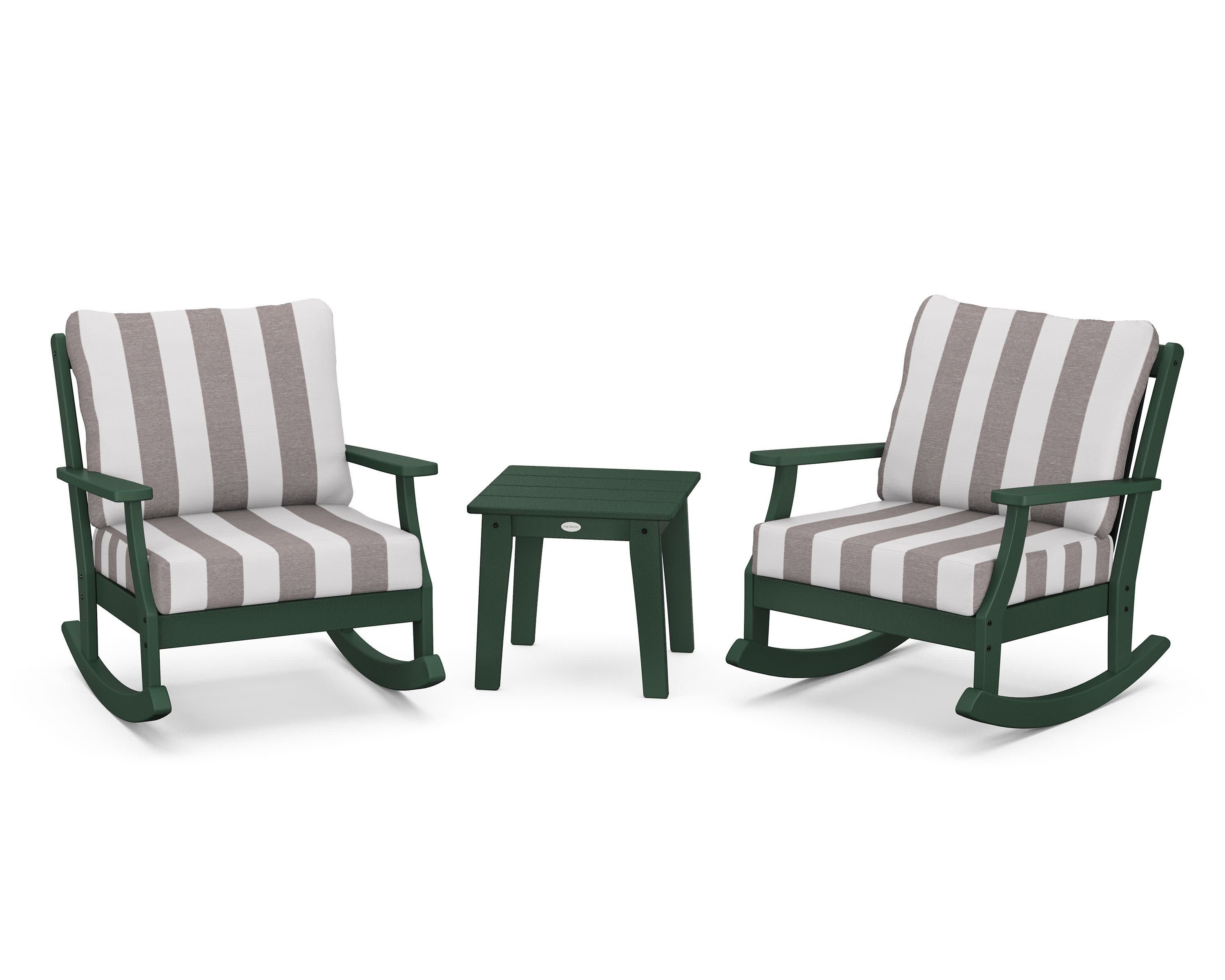 Braxton 3-Piece Deep Seating Rocker Set in Green / Cabana Stripe Grey Mist