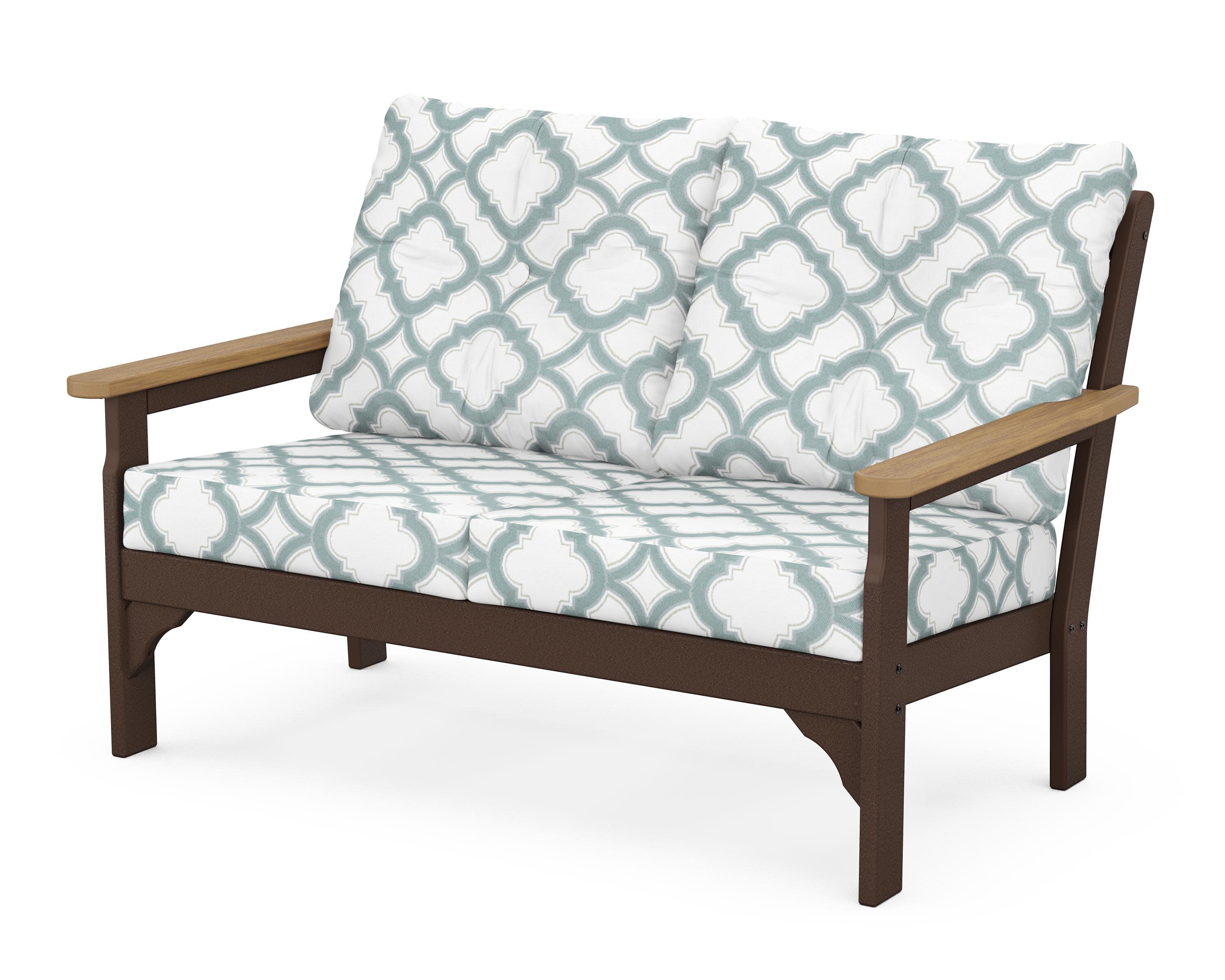 Vineyard Deep Seating Loveseat in Mahogany / Natural / Trellis Glacier Spa