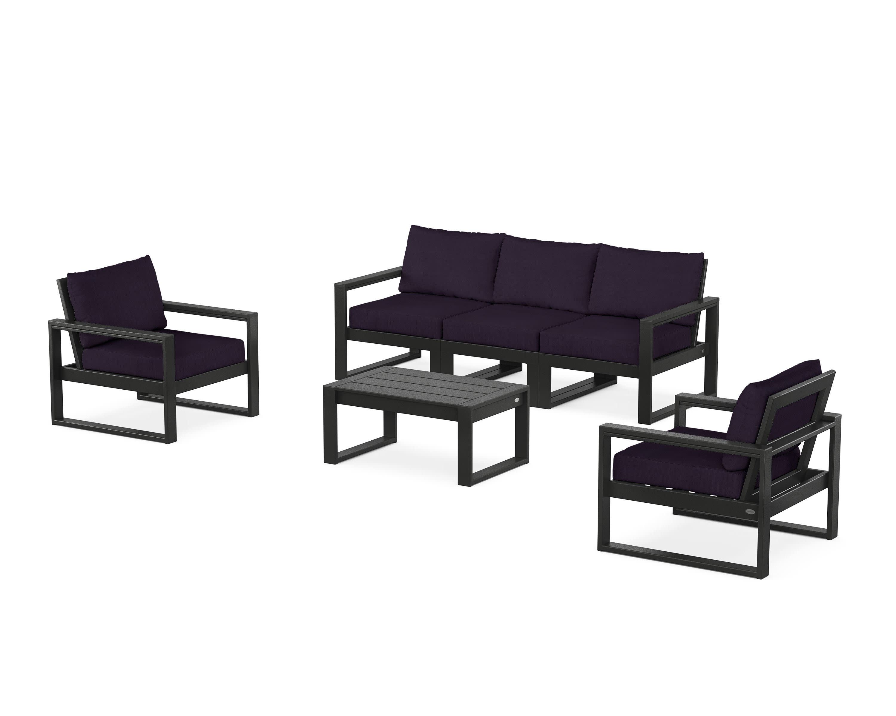 EDGE Sectional 4-Piece Deep Seating Set with Sofa in Black / Navy Linen