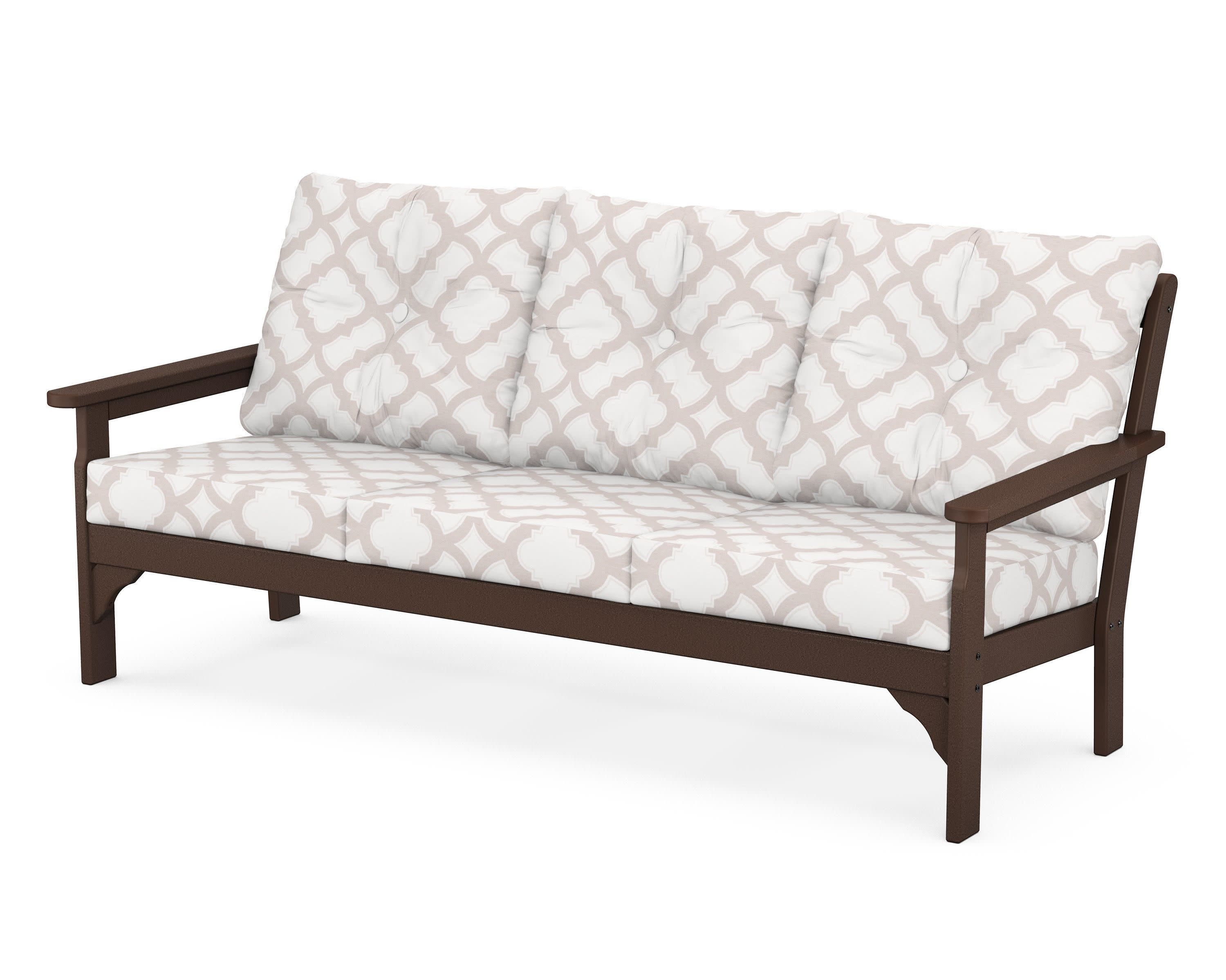 Vineyard Deep Seating Sofa in Mahogany / Trellis Dune Burlap
