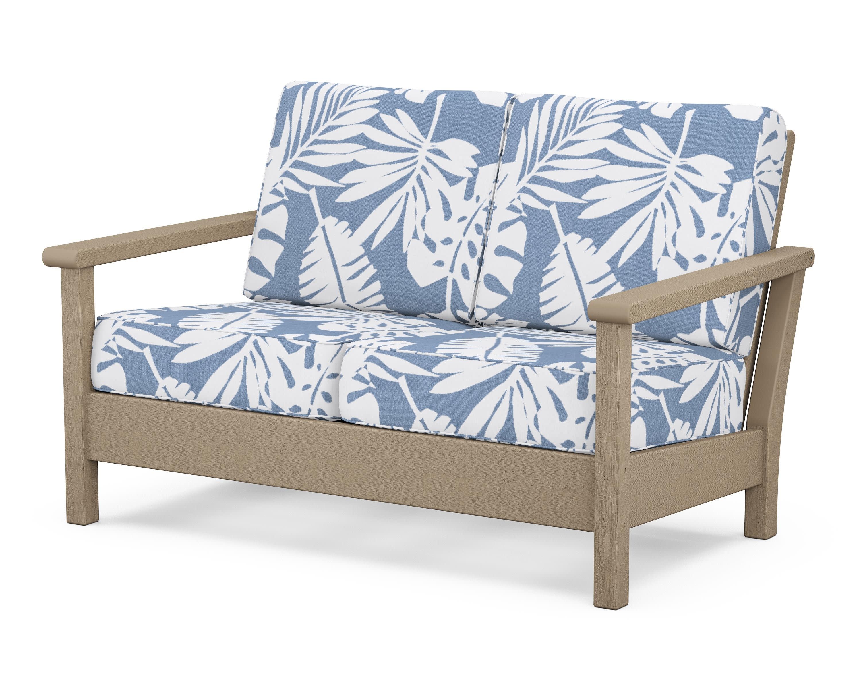 Harbour Deep Seating Loveseat in Vintage Sahara / Leaf Sky Blue