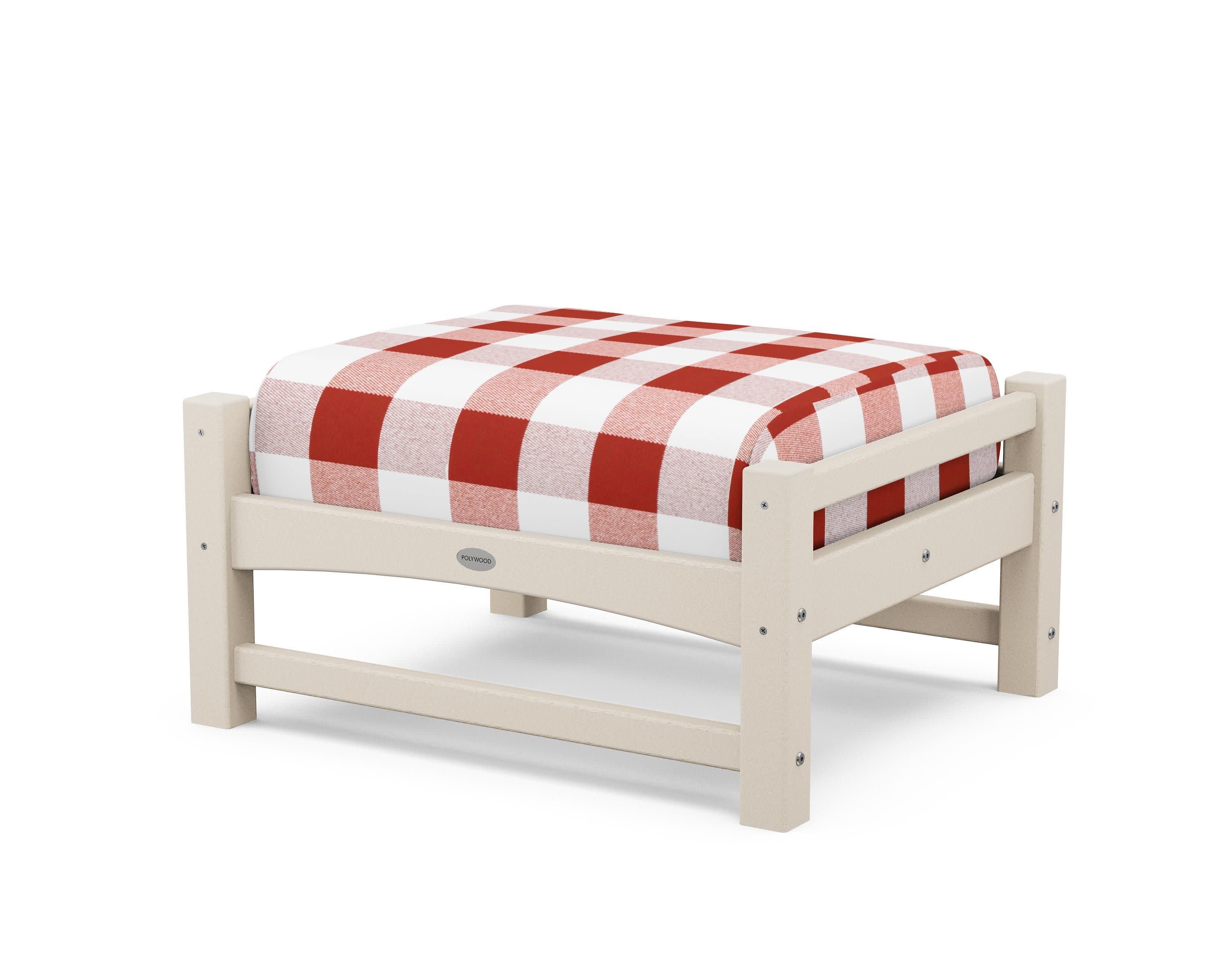 Club Ottoman in Sand / Buffalo Plaid Crimson