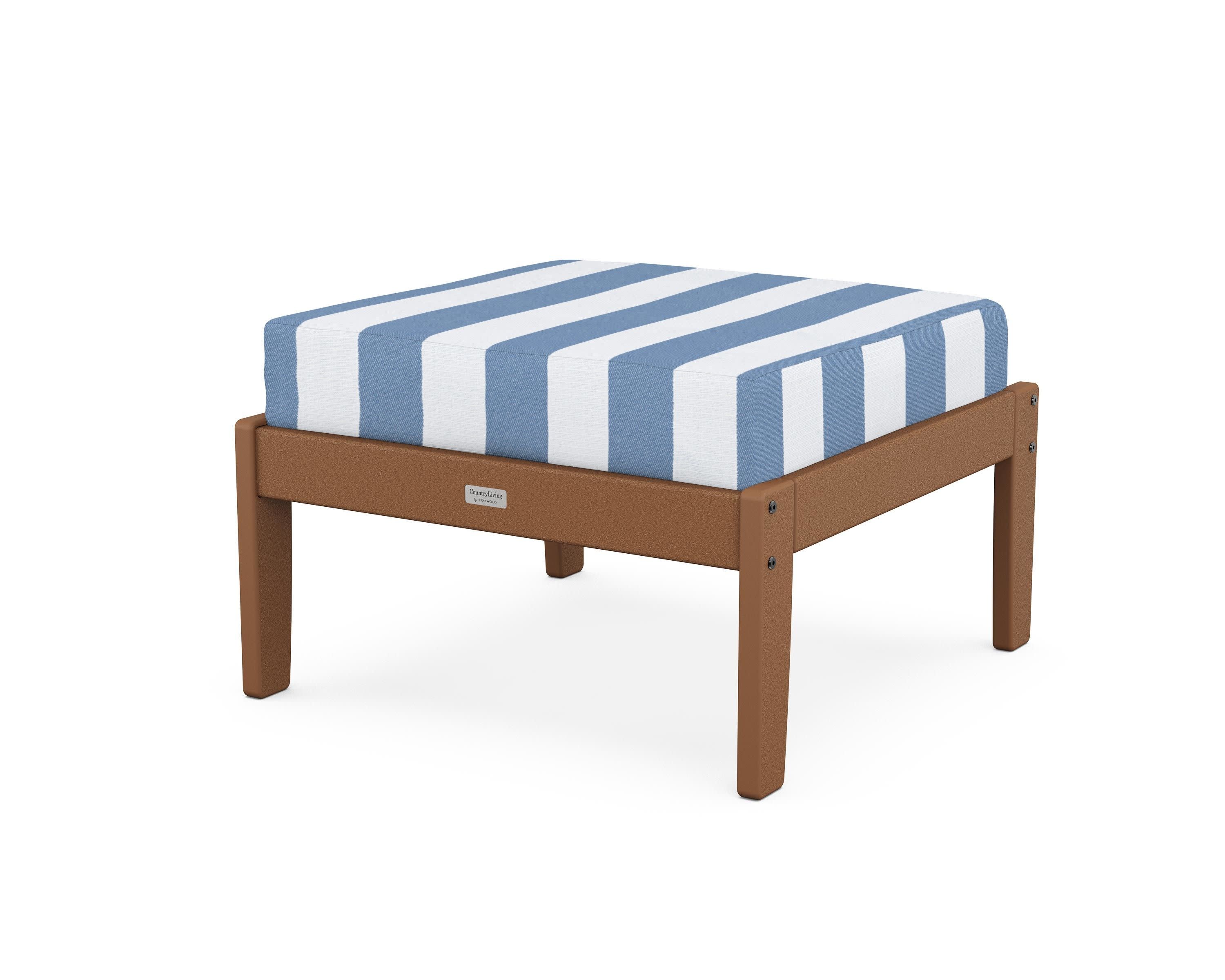 Cottage Deep Seating Ottoman in Teak / Cabana Stripe Sky Blue
