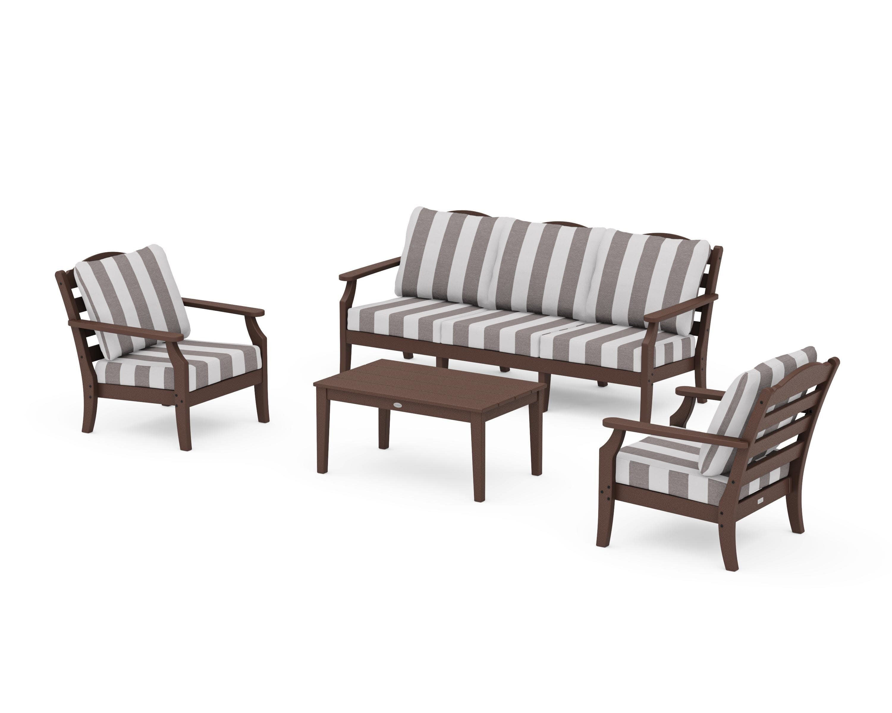 Savannah 4-Piece Deep Seating Set with Sofa in Mahogany / Cabana Stripe Grey Mist