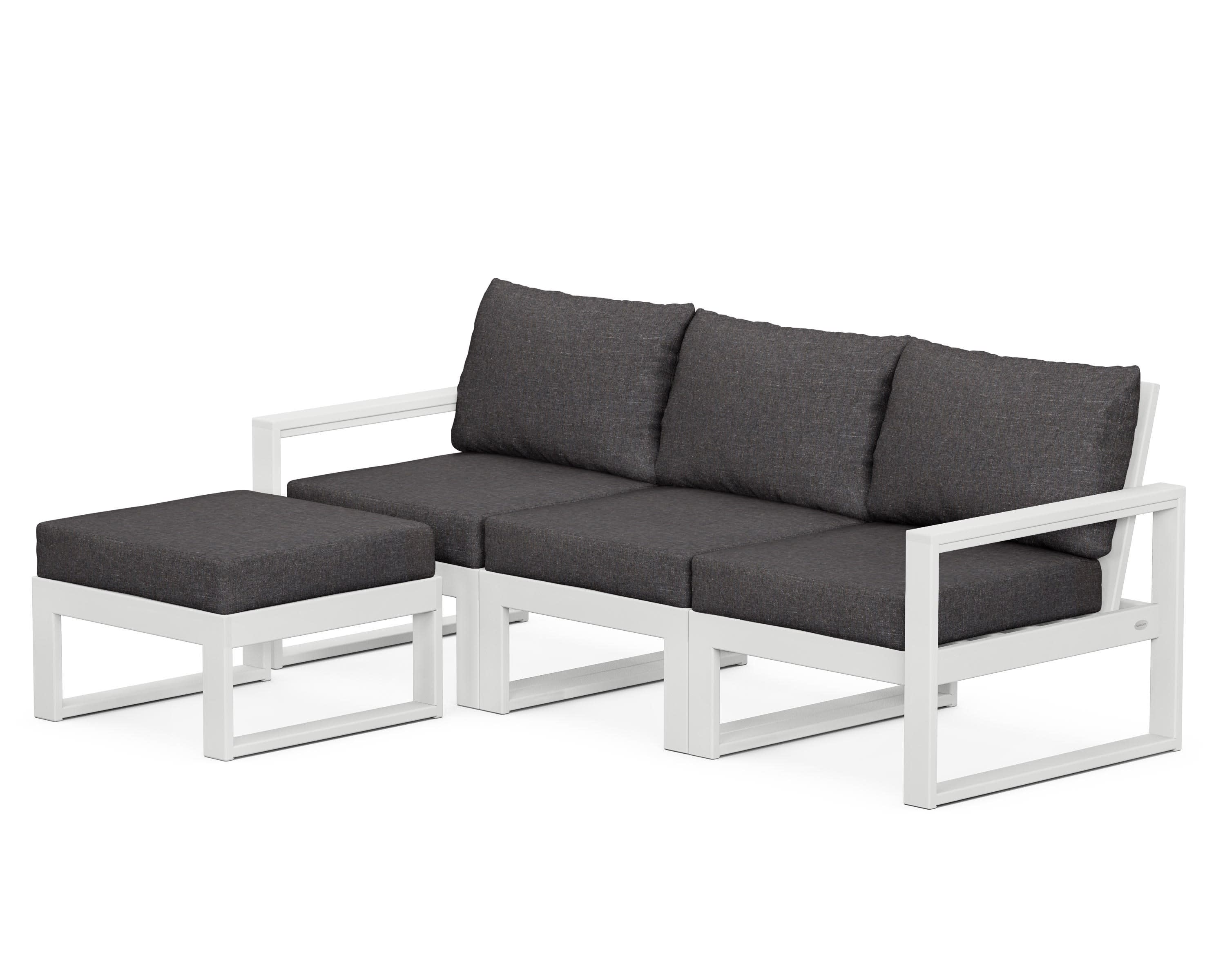 EDGE 4-Piece Modular Deep Seating Set with Ottoman in White / Ash Charcoal