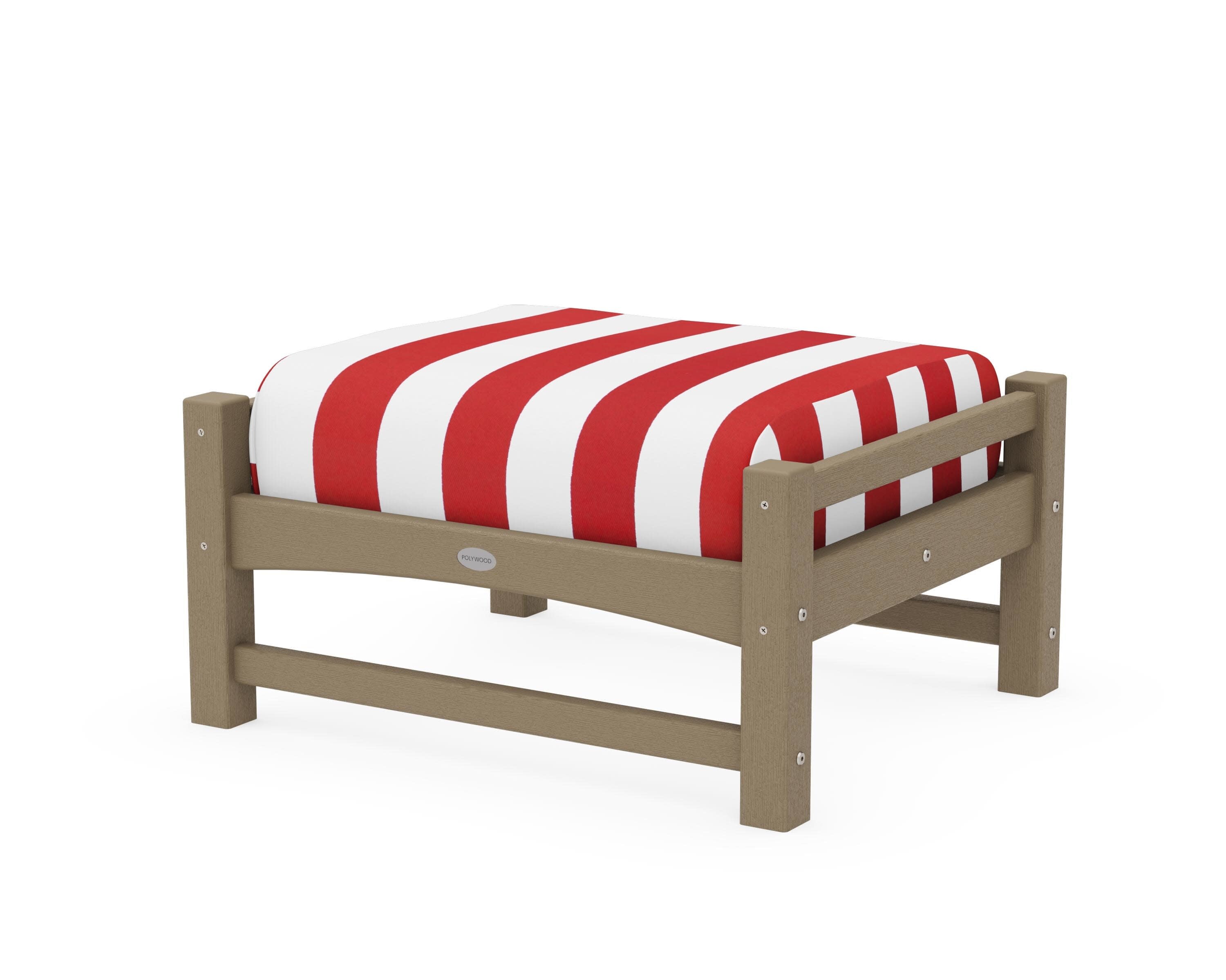 Club Ottoman in Vintage Sahara / Cabana Stripe Crimson