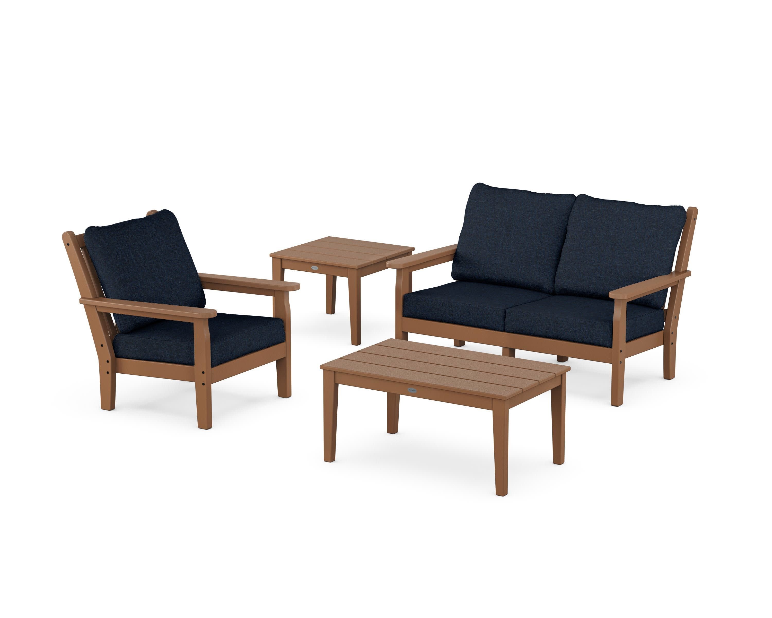 Chippendale 4-Piece Deep Seating Set in Teak / Marine Indigo