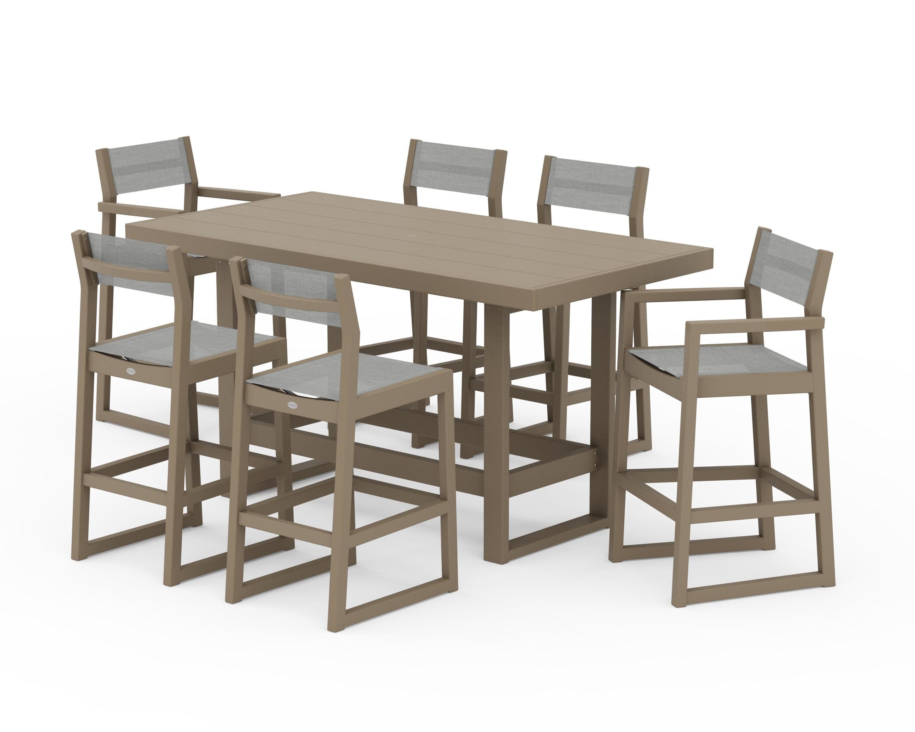 EDGE Sling 7-Piece Bar Table Set in Vintage Sahara / Metallic Sling