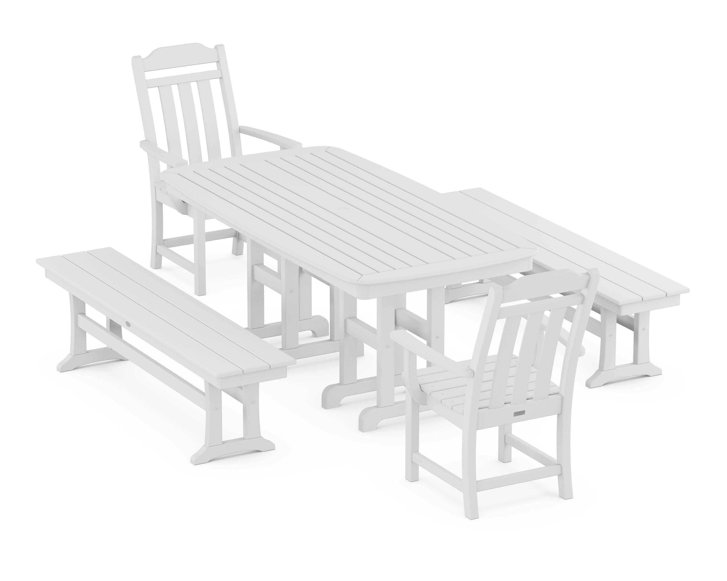 Cottage 5-Piece Dining Set with Benches in White