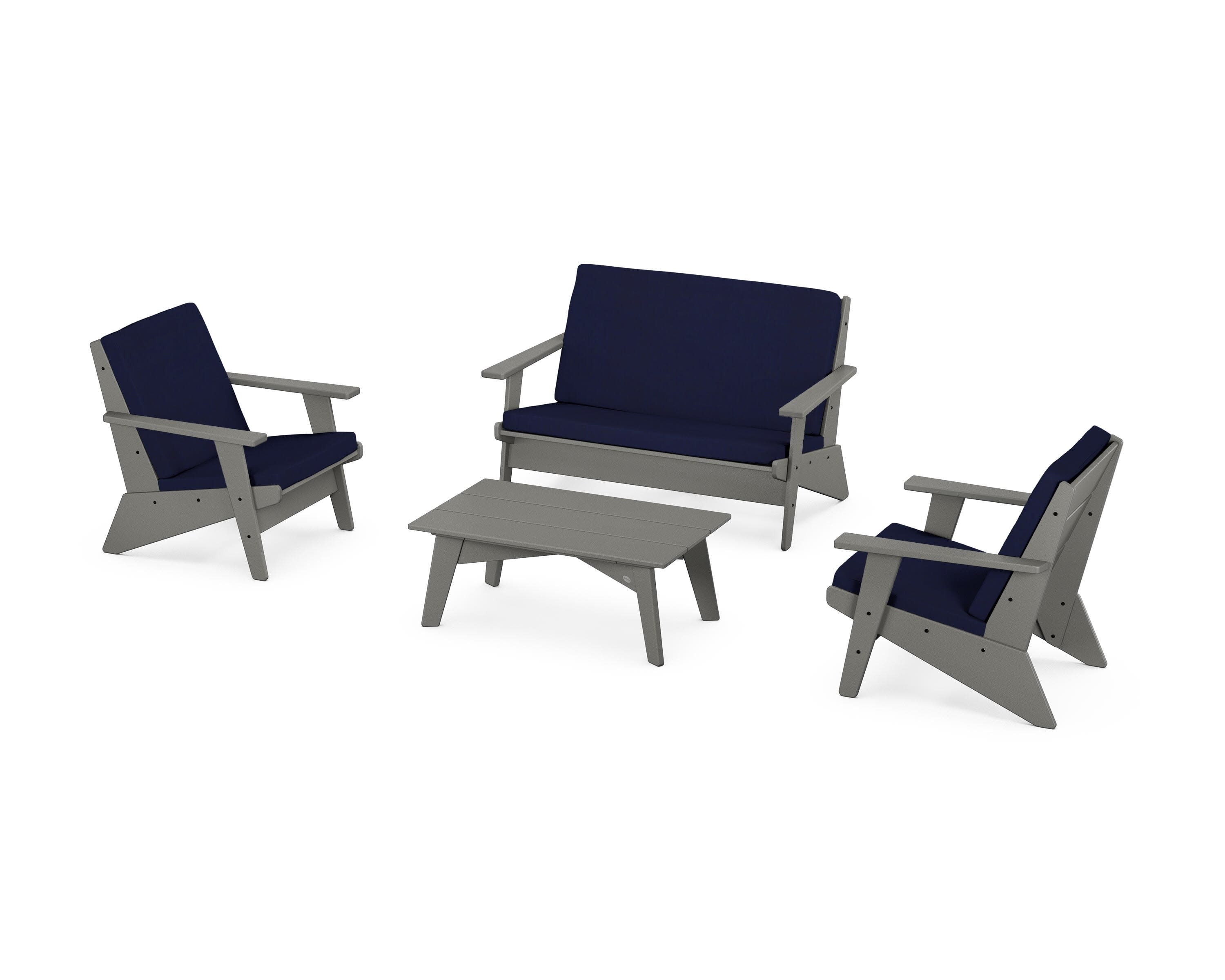 Riviera Modern Lounge 4-Piece Set in Slate Grey / Navy