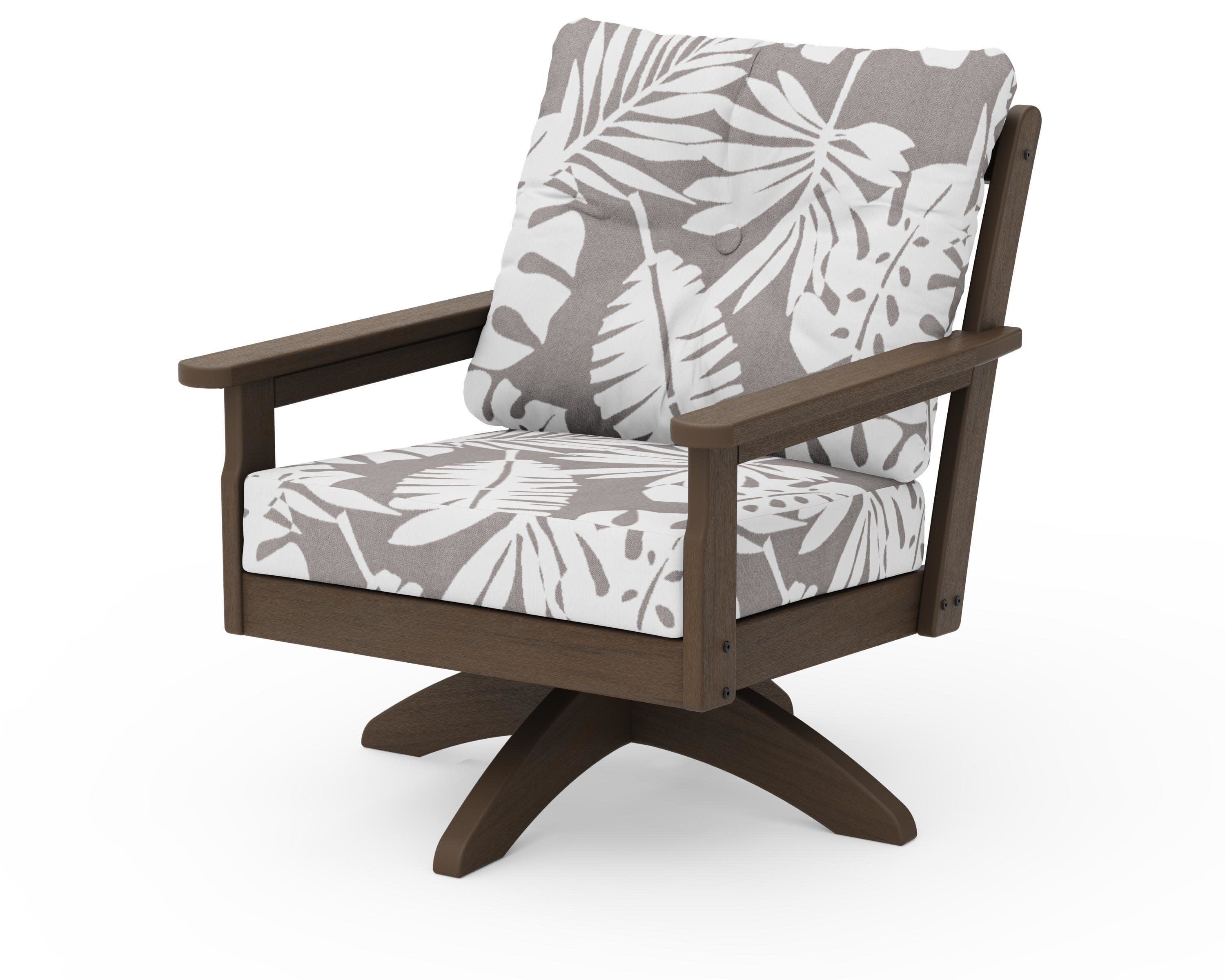 Vineyard Deep Seating Swivel Chair in Kona / Leaf Grey Mist