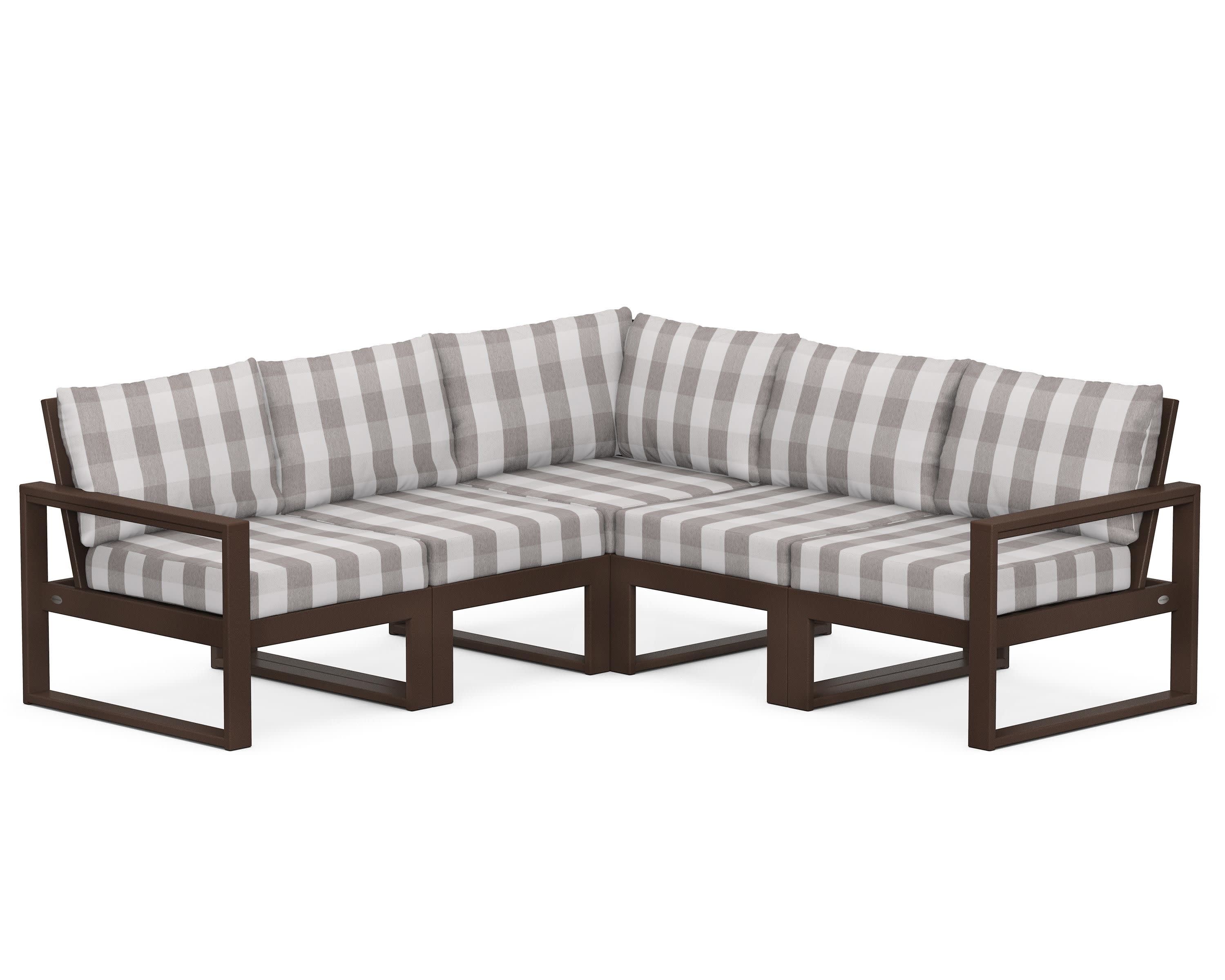 EDGE 5-Piece Modular Deep Seating Set in Mahogany / Buffalo Plaid Grey Mist