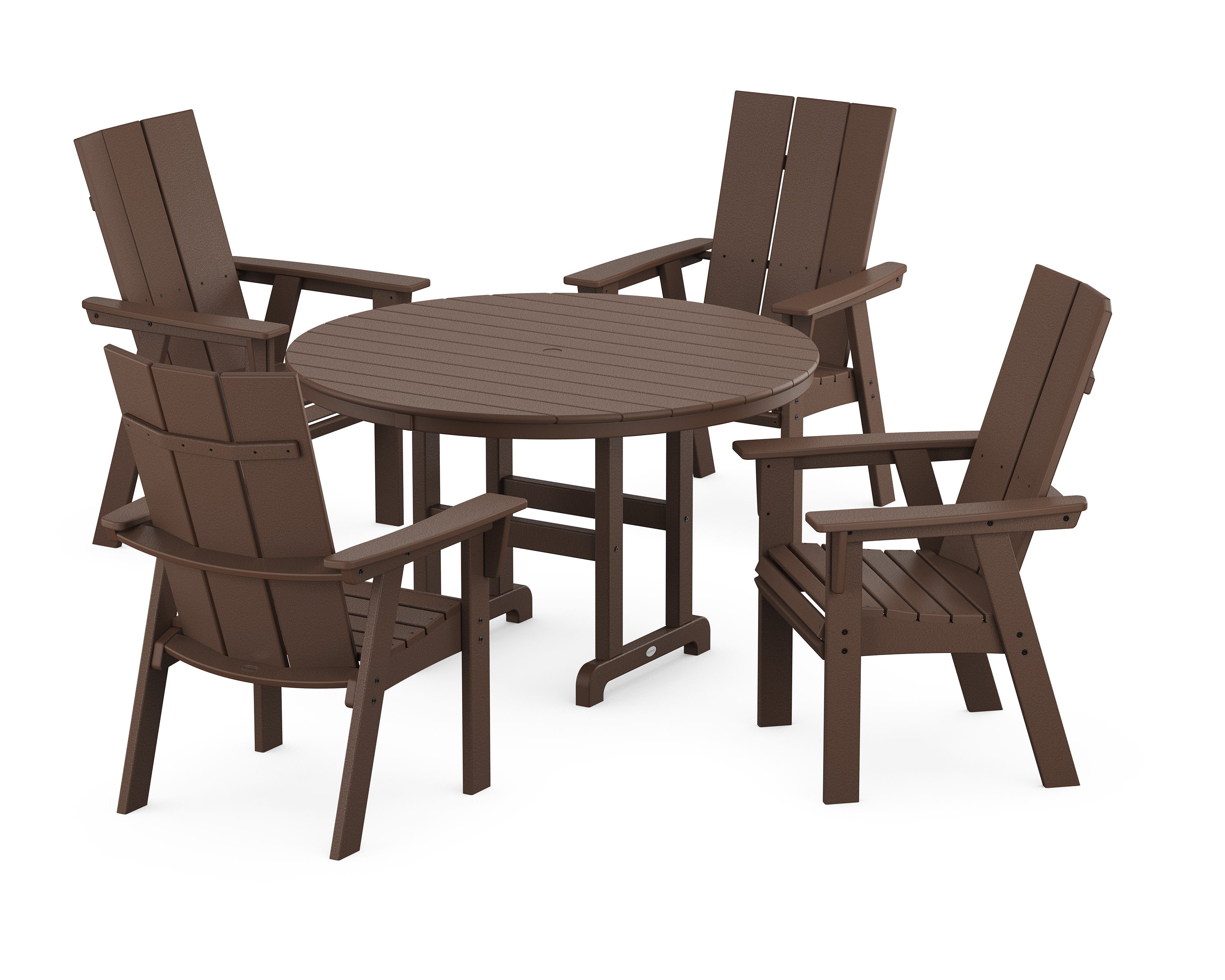 Modern Curveback Adirondack 5-Piece Round Farmhouse Dining Set in Mahogany