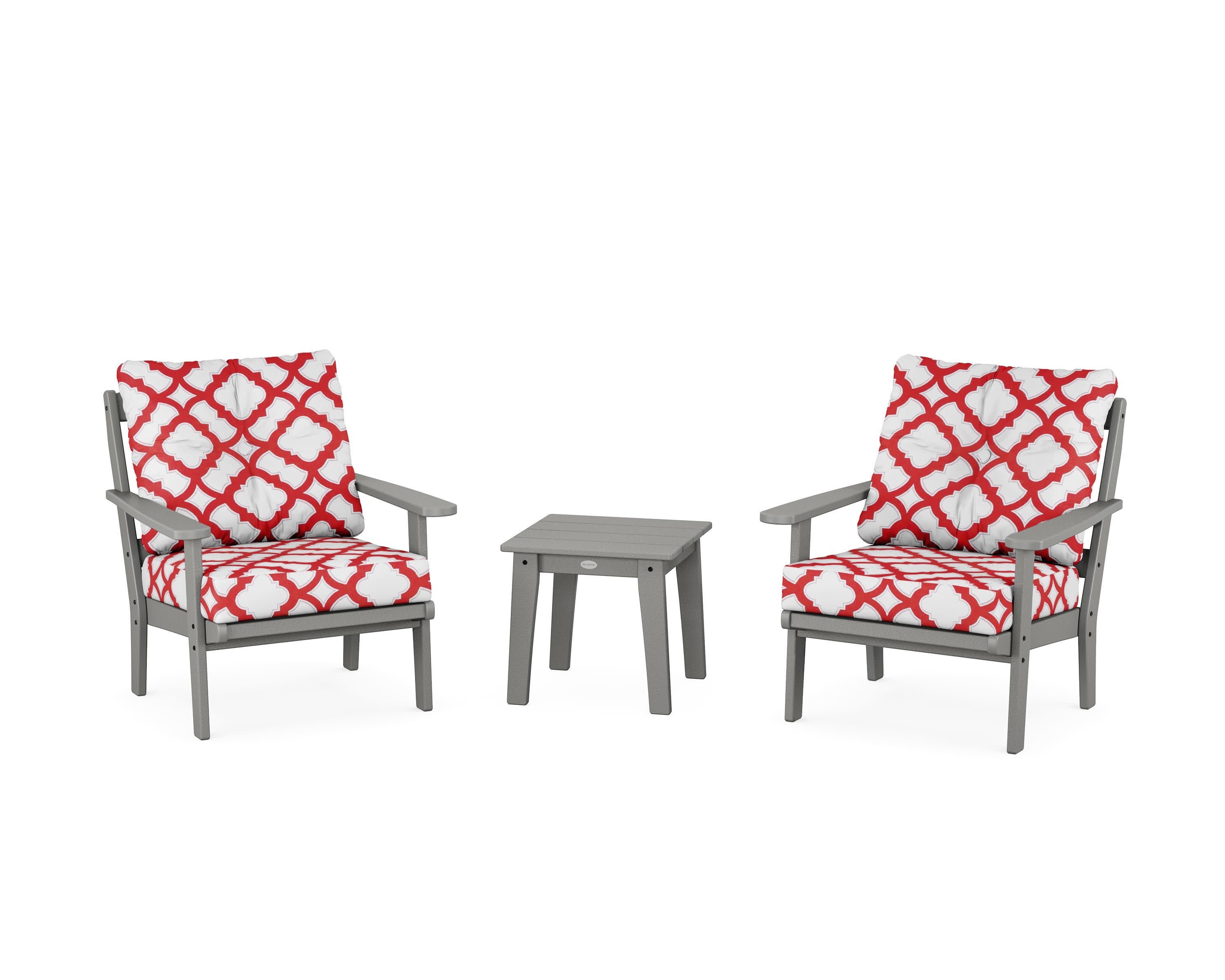 Mission 3-Piece Deep Seating Set in Slate Grey / Trellis Crimson