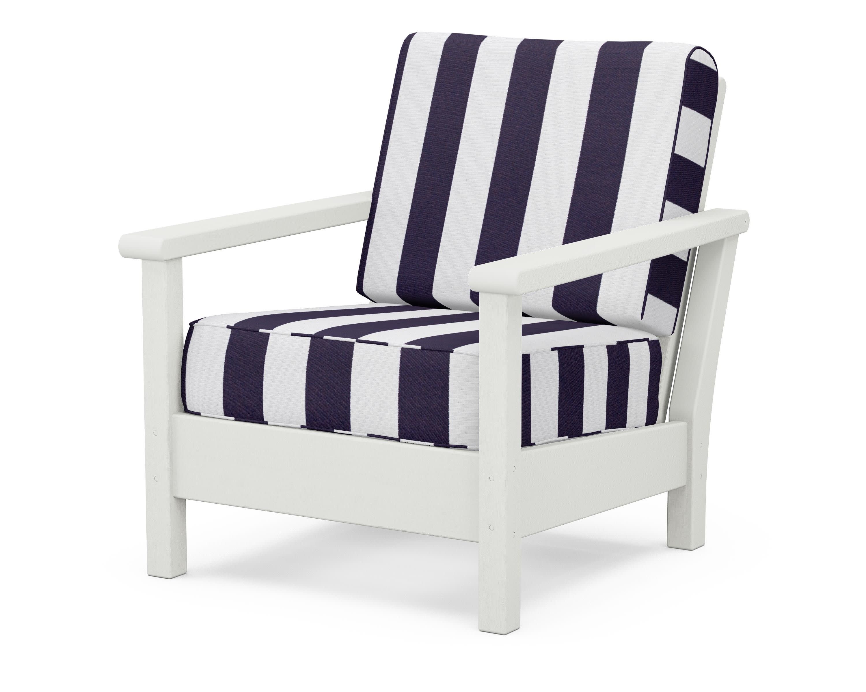 Harbour Deep Seating Chair in Vintage White / Cabana Stripe Navy