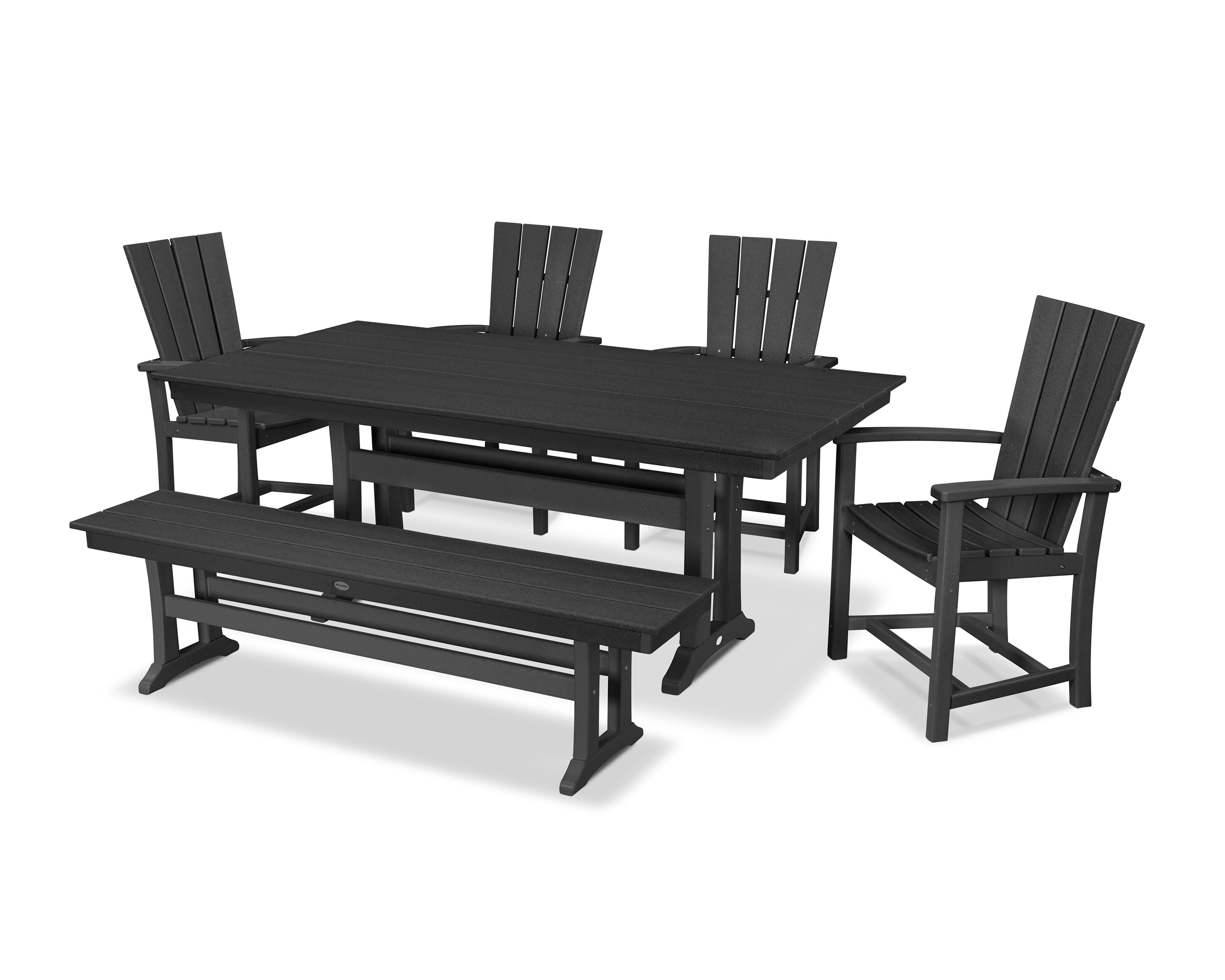 Quattro 6-Piece Farmhouse Dining Set with Trestle Legs and Bench in Black