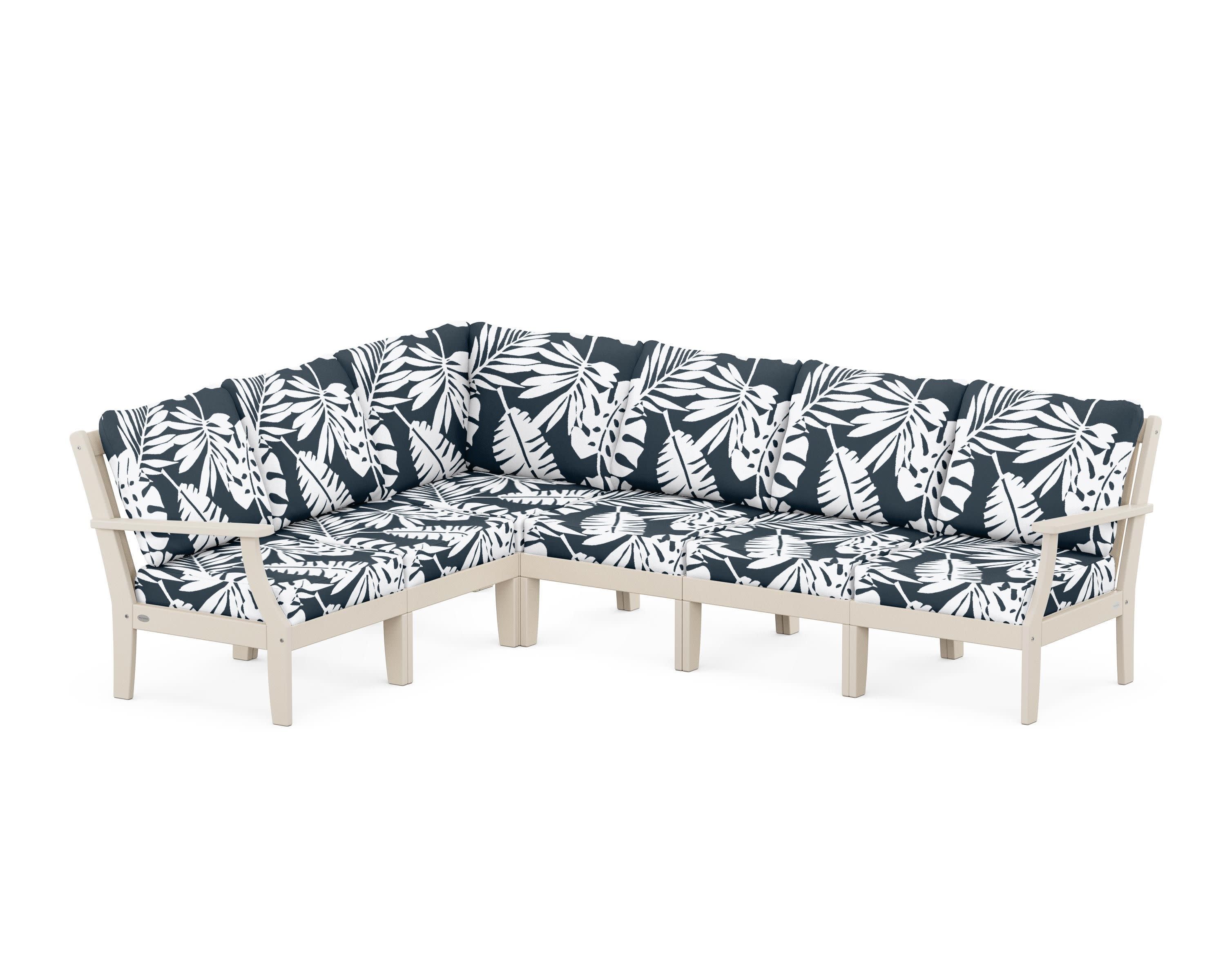 Braxton Modular 6-Piece Deep Seating Set in Sand / Leaf Marine Indigo