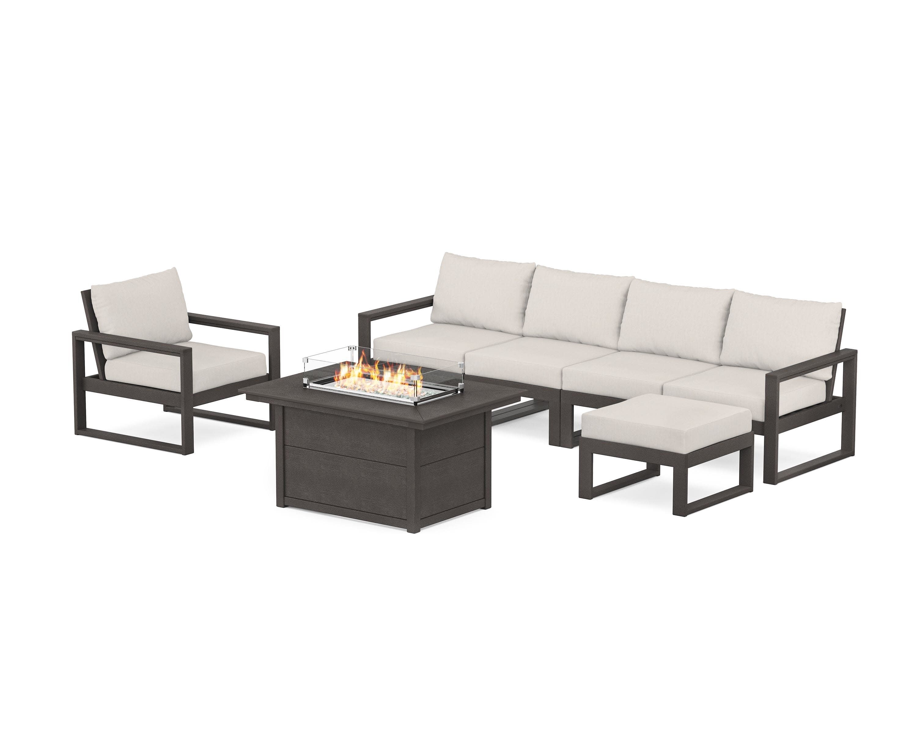 EDGE Sectional Lounge and Fire Pit Set in Vintage Coffee / Cast Ash