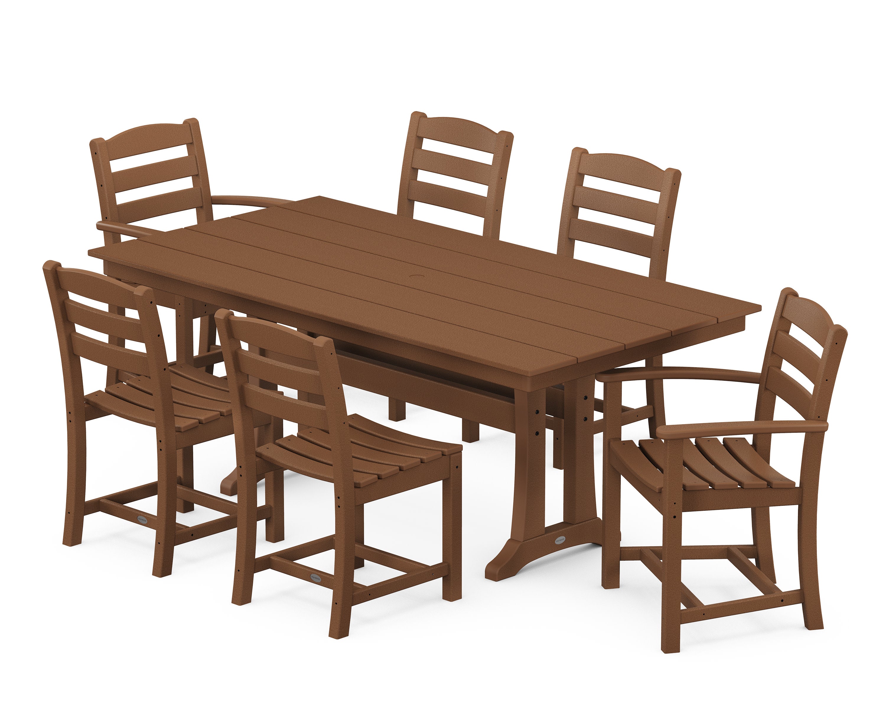 La Casa Caf 7-Piece Farmhouse Dining Set with Trestle Legs in Teak