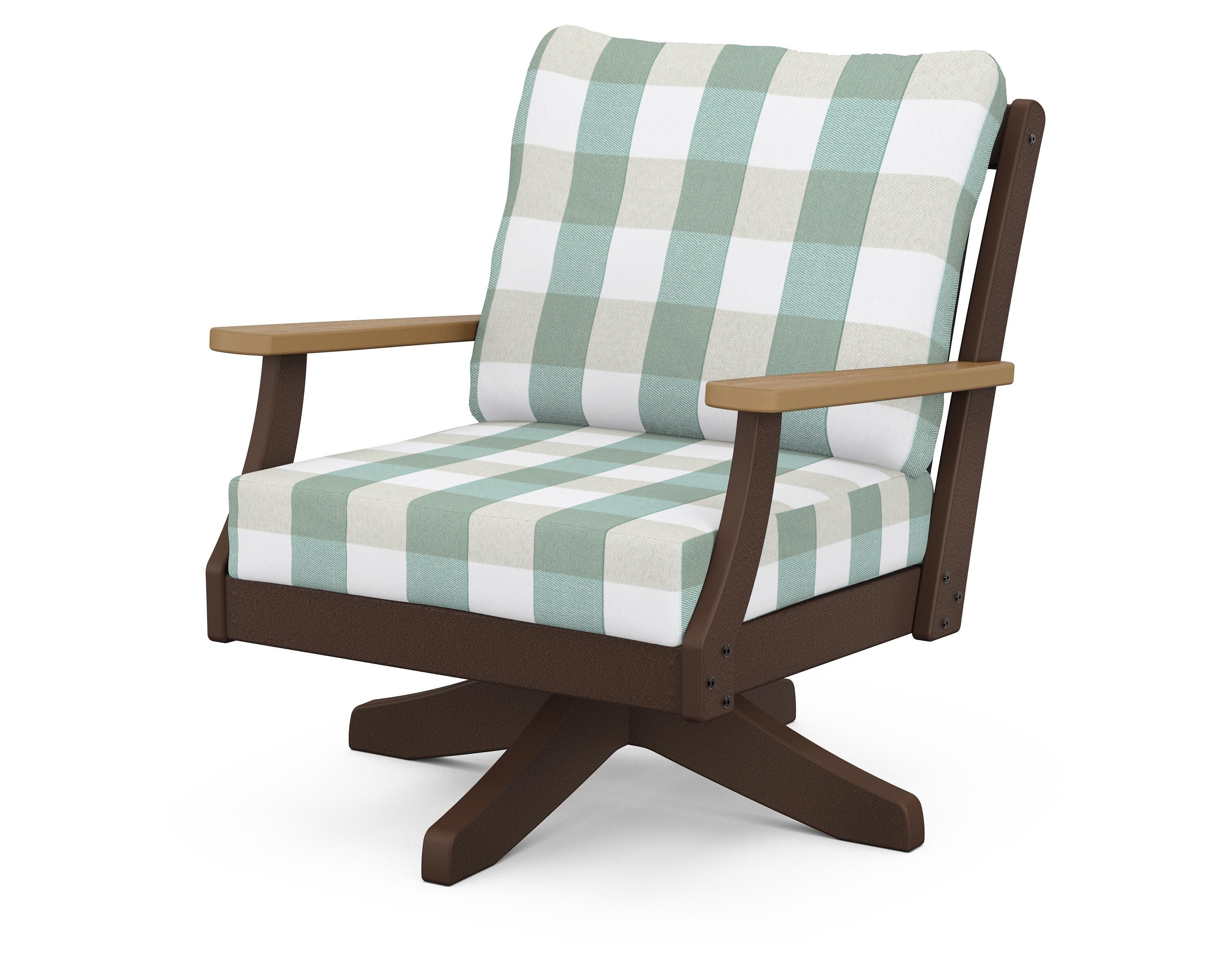 Braxton Deep Seating Swivel Chair in Mahogany / Natural / Buffalo Plaid Glacier Spa