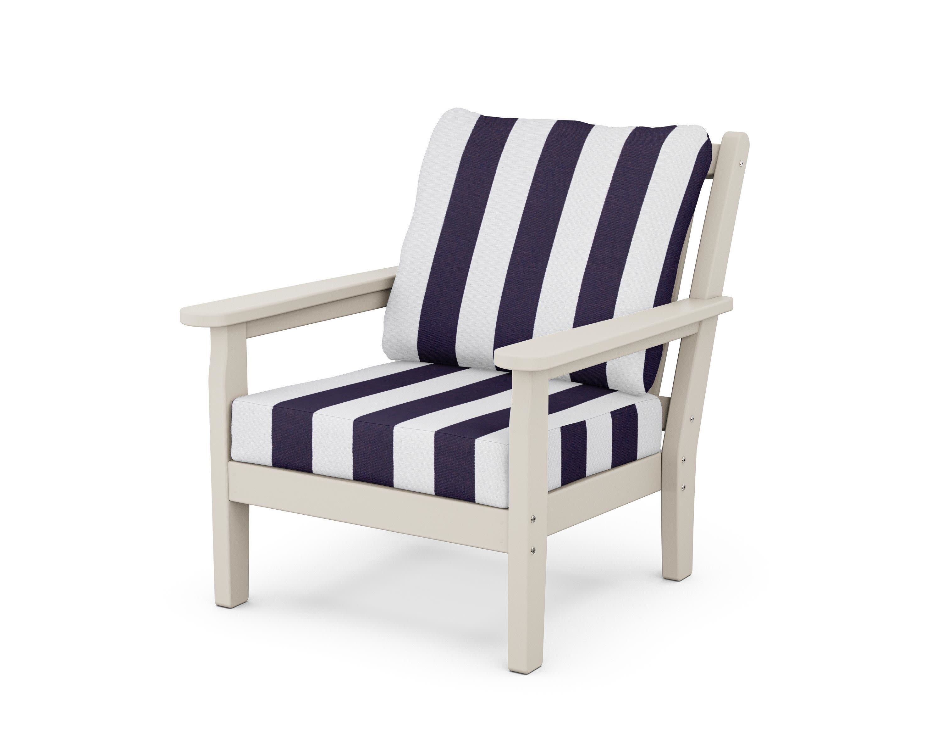 Chippendale Deep Seating Chair in Sand / Cabana Stripe Navy