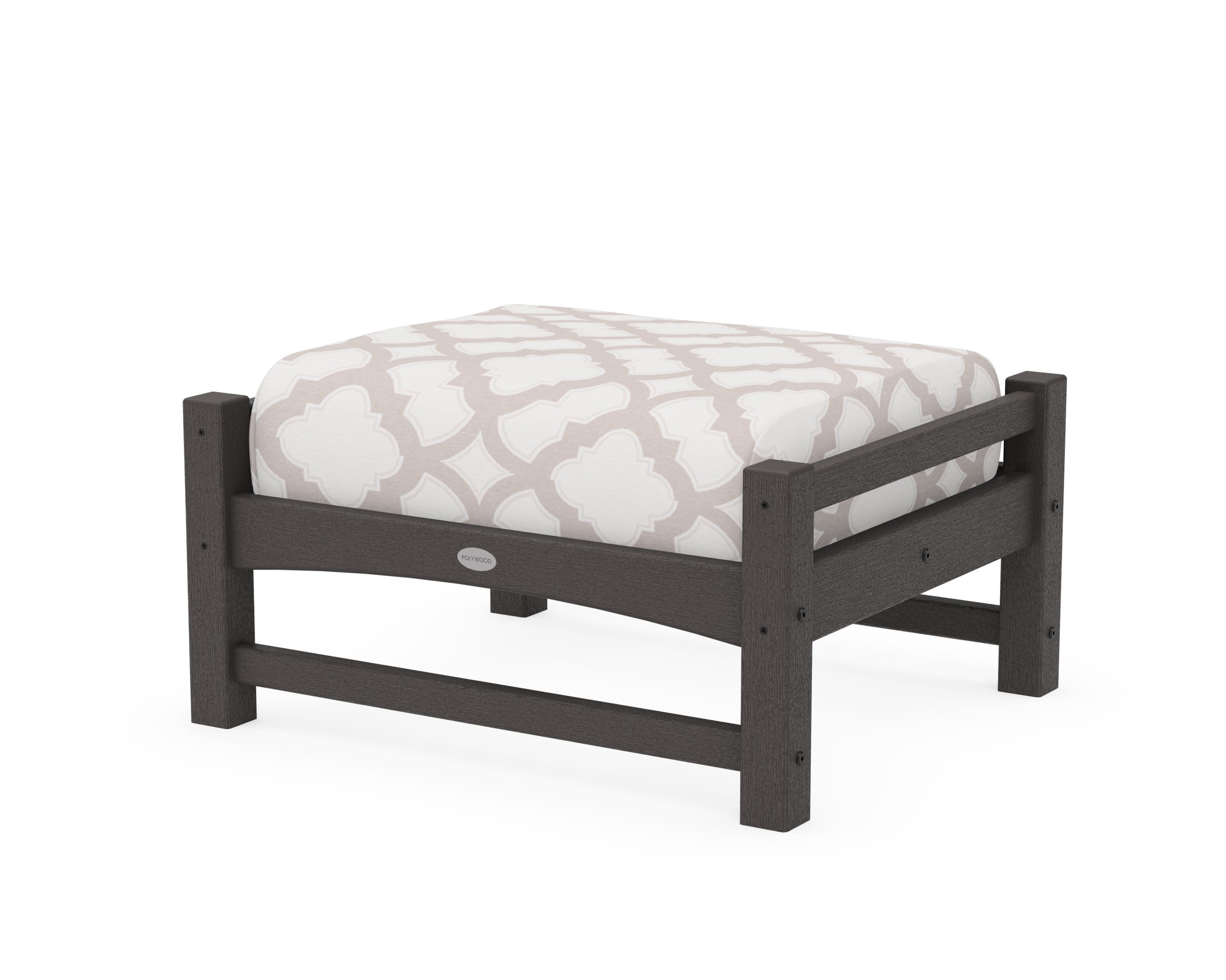 Club Ottoman in Vintage Coffee / Trellis Dune Burlap