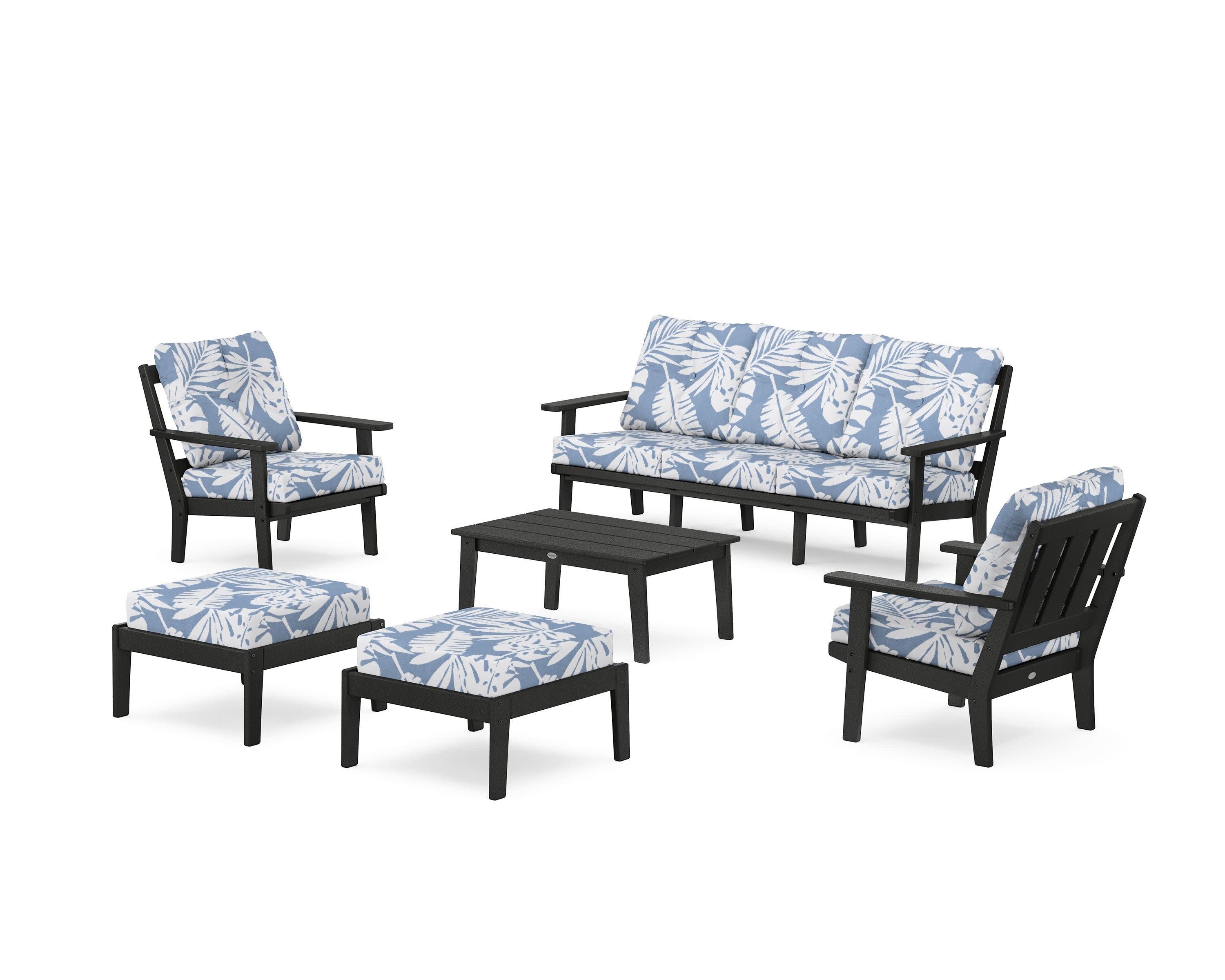 Oxford 6-Piece Lounge Sofa Set in Black / Leaf Sky Blue