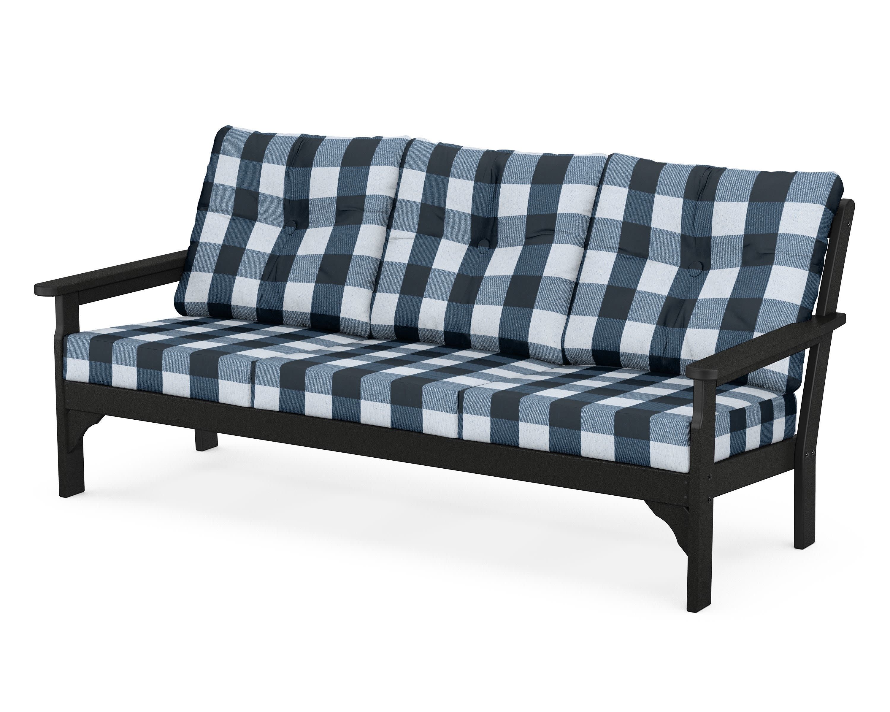 Vineyard Deep Seating Sofa in Black / Buffalo Plaid Marine Indigo