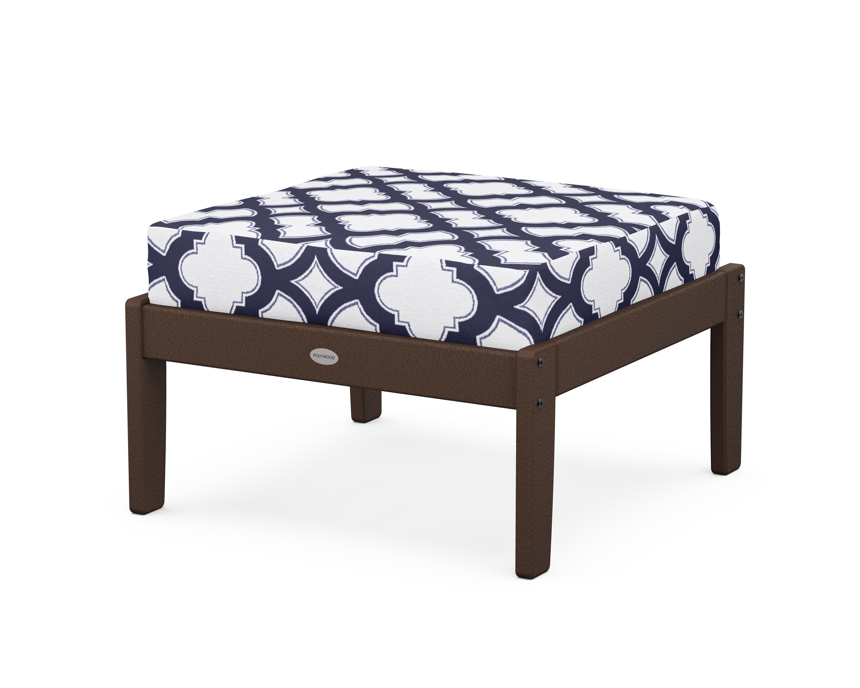 Braxton Deep Seating Ottoman in Mahogany / Trellis Navy