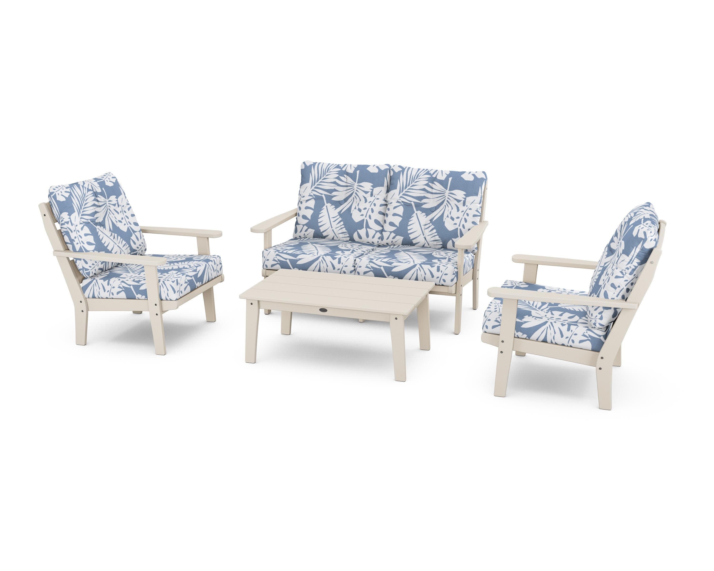 Lakeside 4-Piece Deep Seating Set in Sand / Leaf Sky Blue