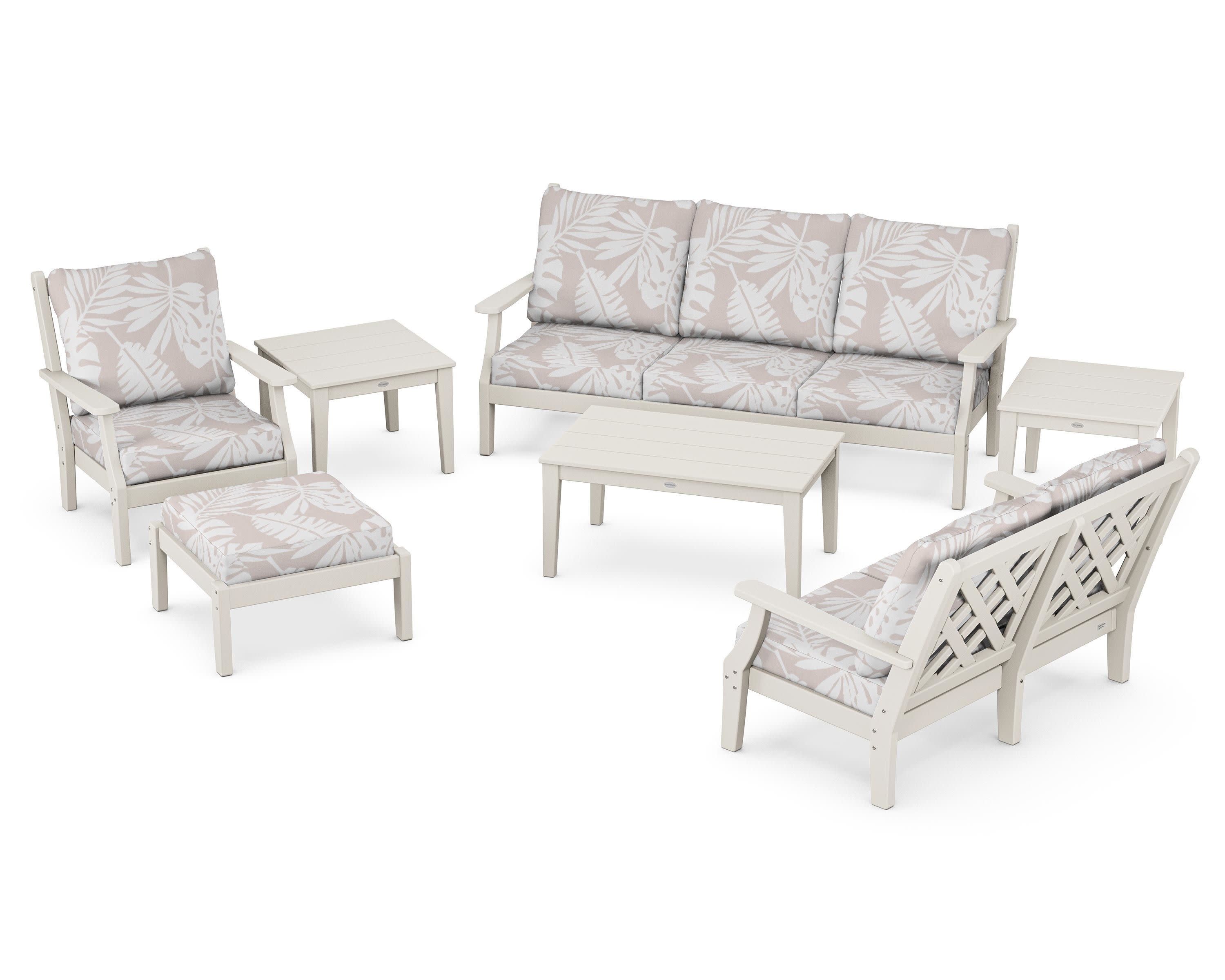 Wovendale 7-Piece Deep Seating Set in Sand / Leaf Dune Burlap