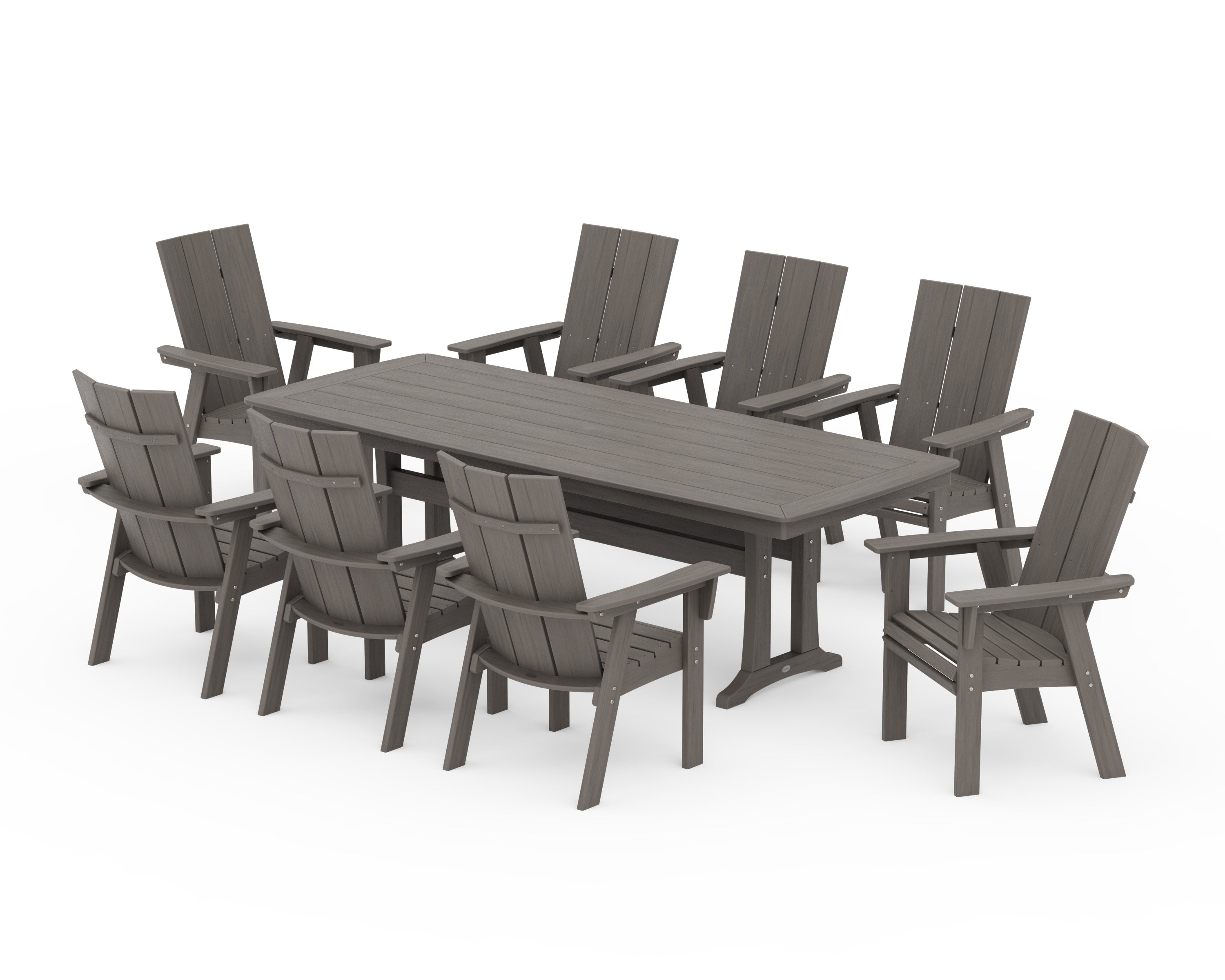 Modern Curveback Adirondack 9-Piece Dining Set with Trestle Legs in Driftwood