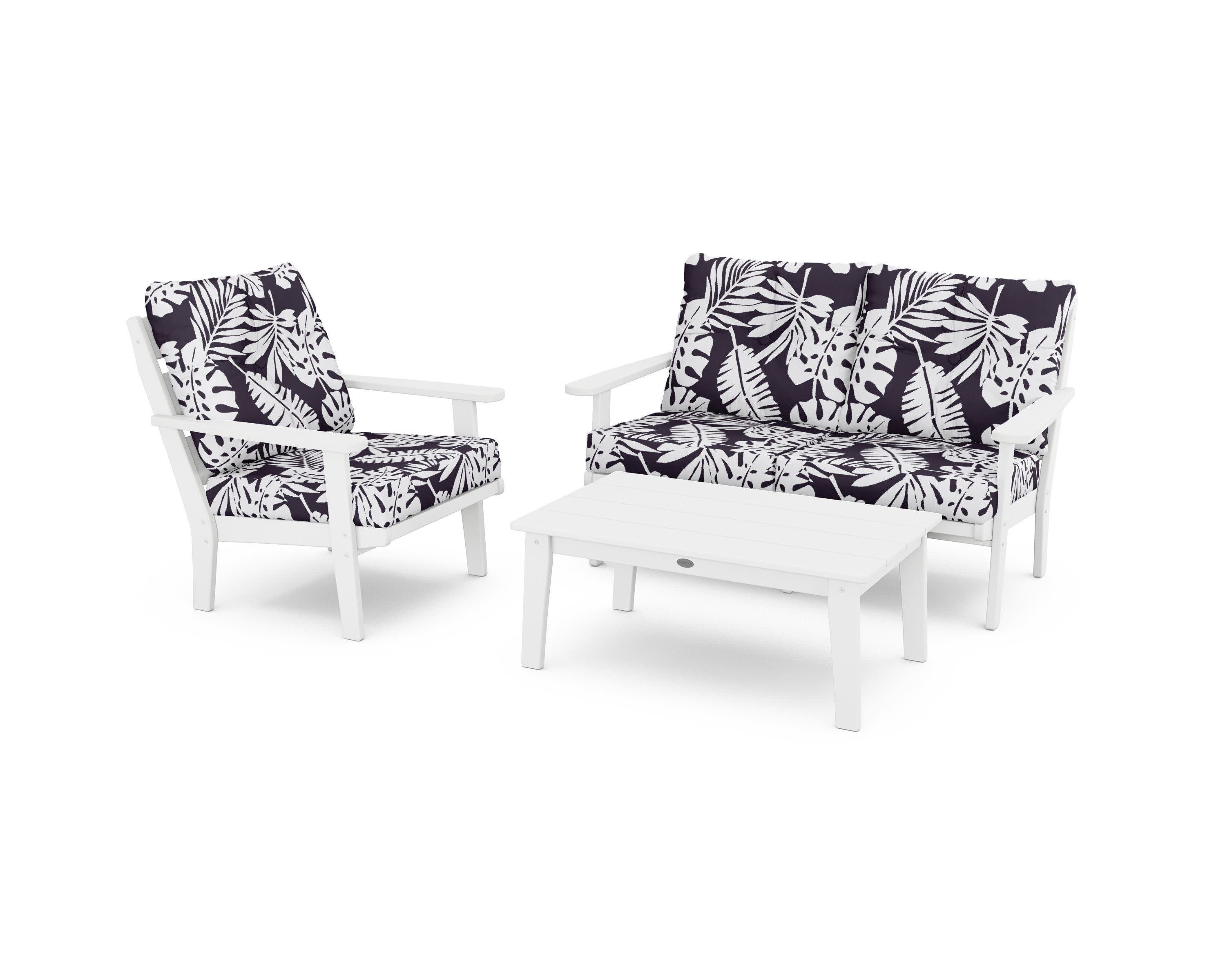 Lakeside 3-Piece Deep Seating Set in White / Leaf Navy