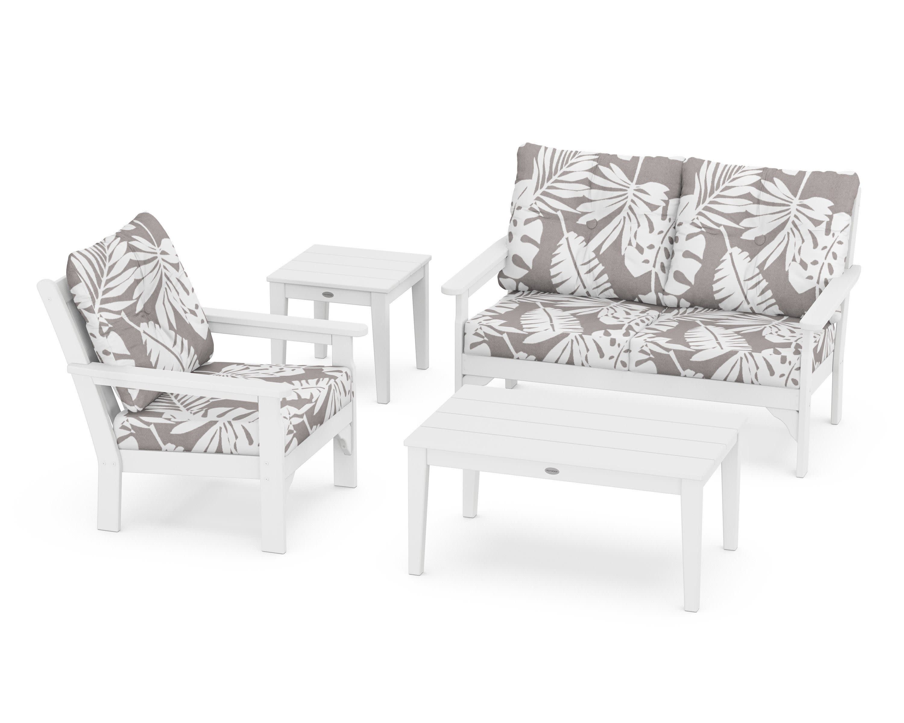 Vineyard 4-Piece Deep Seating Set in White / Leaf Grey Mist
