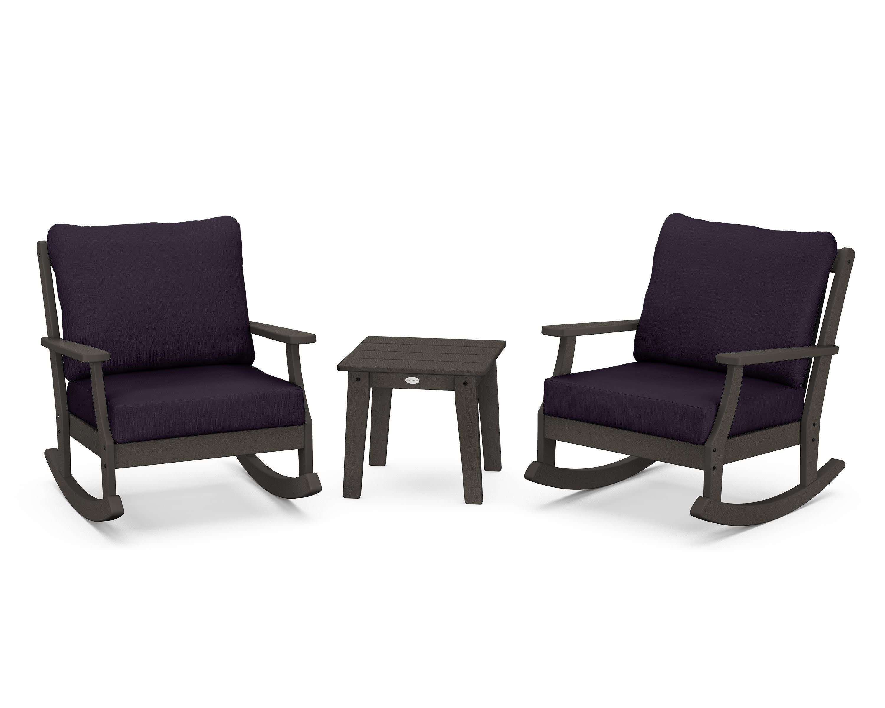 Braxton 3-Piece Deep Seating Rocker Set in Vintage Coffee / Navy Linen