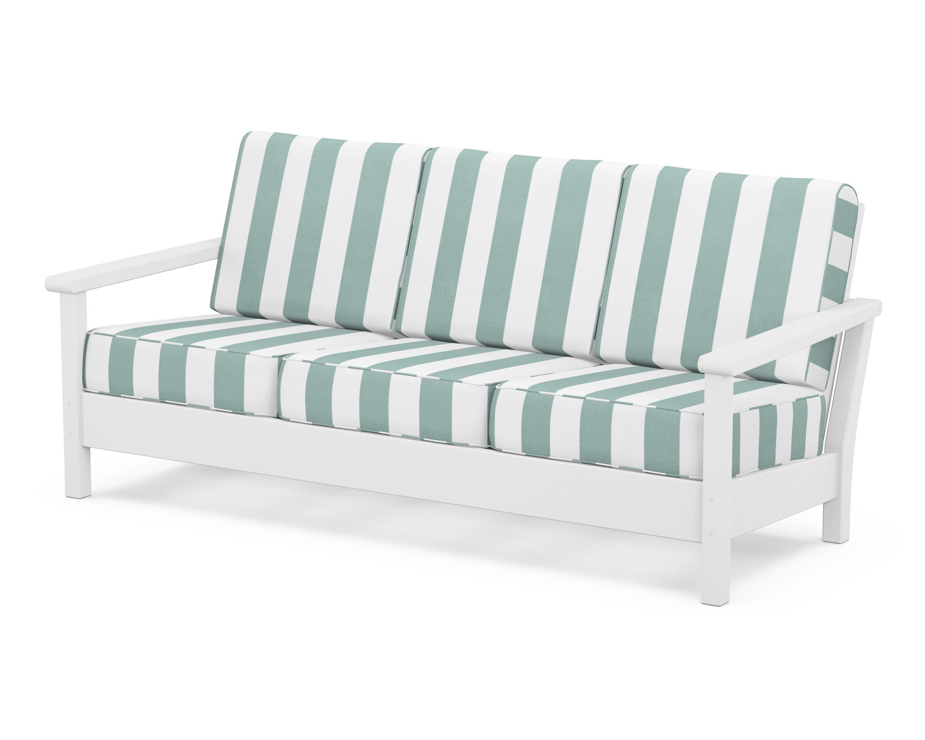 Harbour Deep Seating Sofa in White / Cabana Stripe Glacier Spa