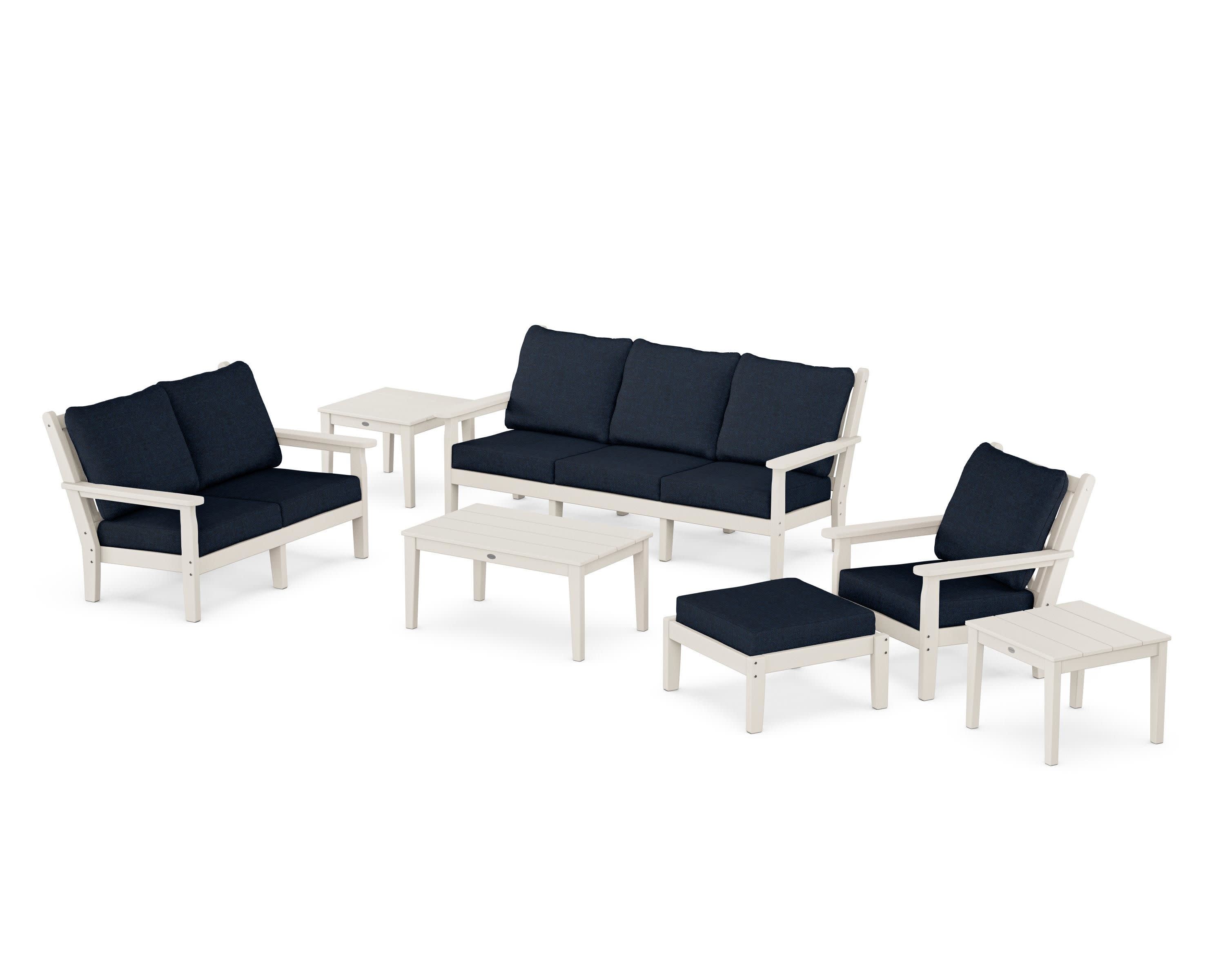 Chippendale 7-Piece Deep Seating Set in Sand / Marine Indigo