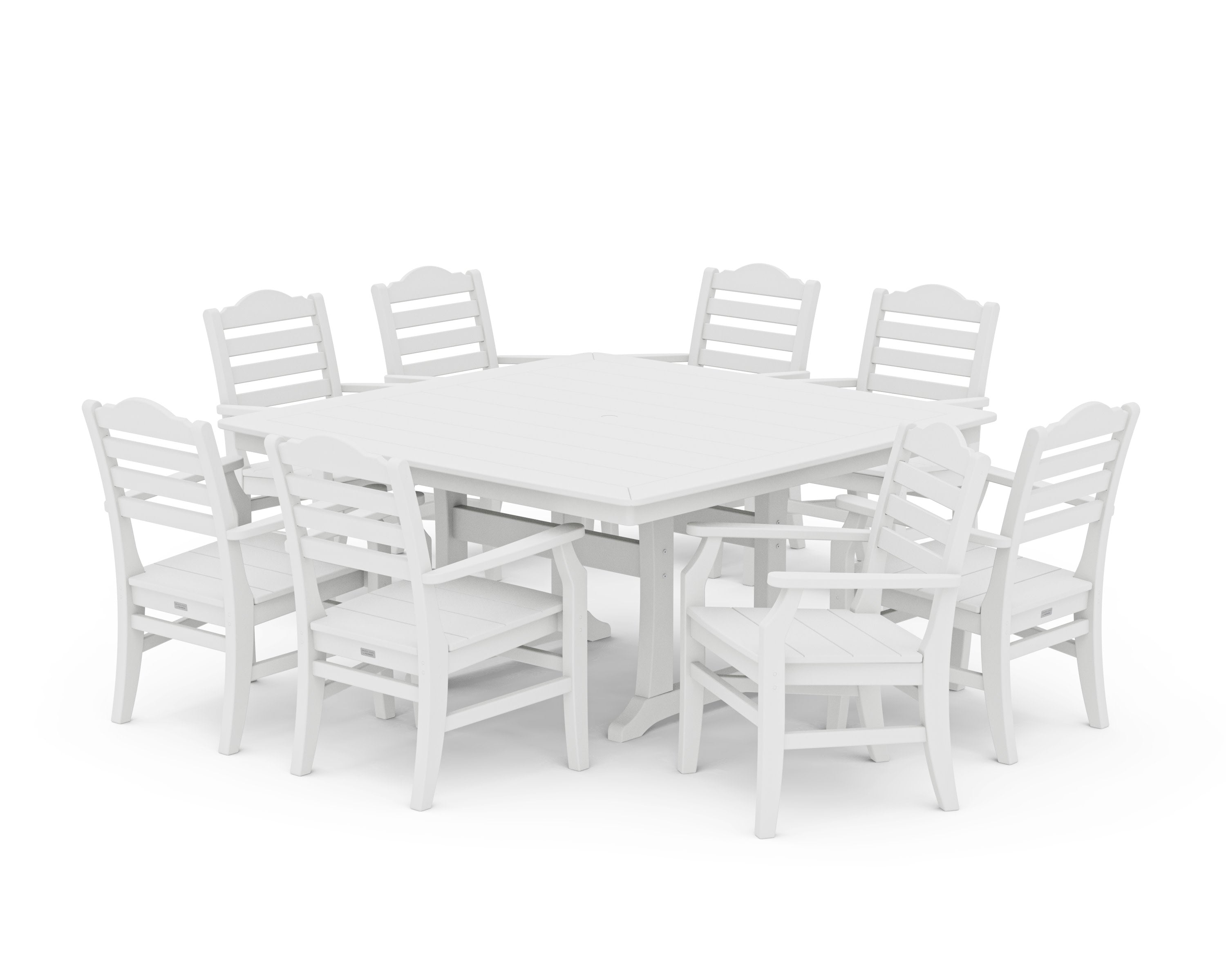 Savannah 9-Piece Square Dining Set with Trestle Legs in White