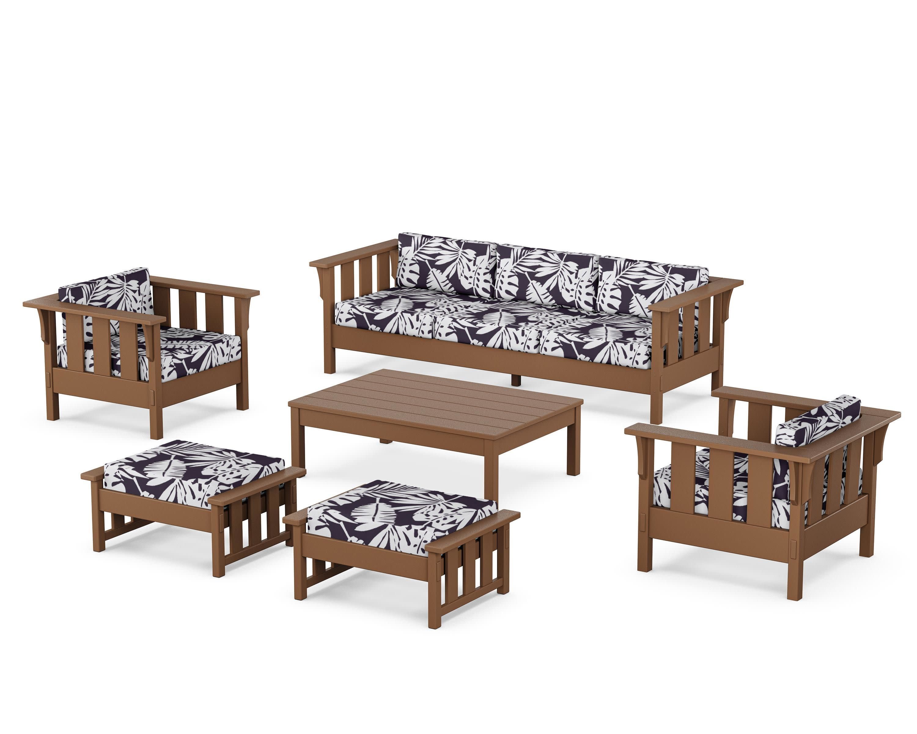 Acadia 6-Piece Lounge Sofa Set in Teak / Leaf Navy